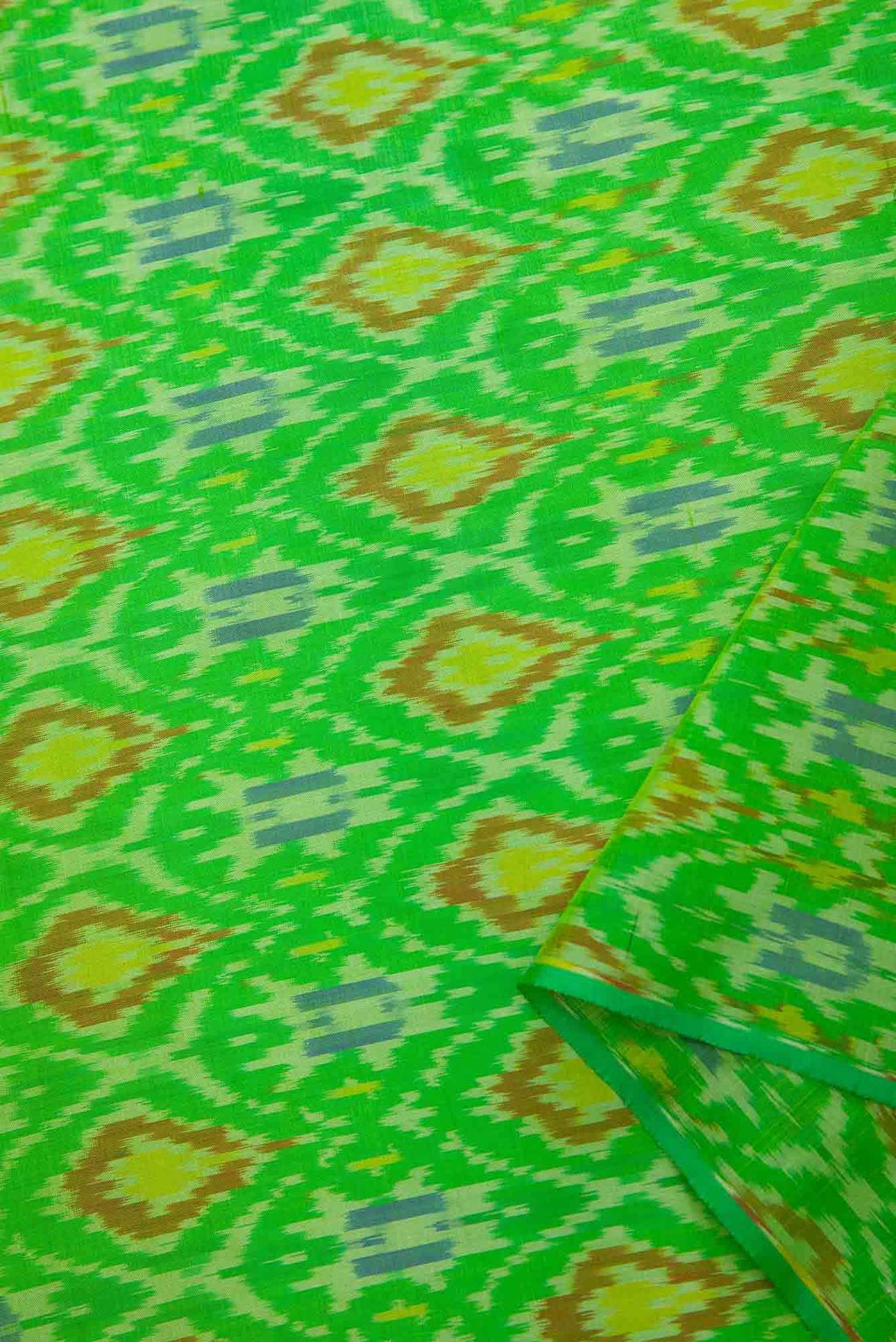 Parrot Green Double Ikat Dress Material