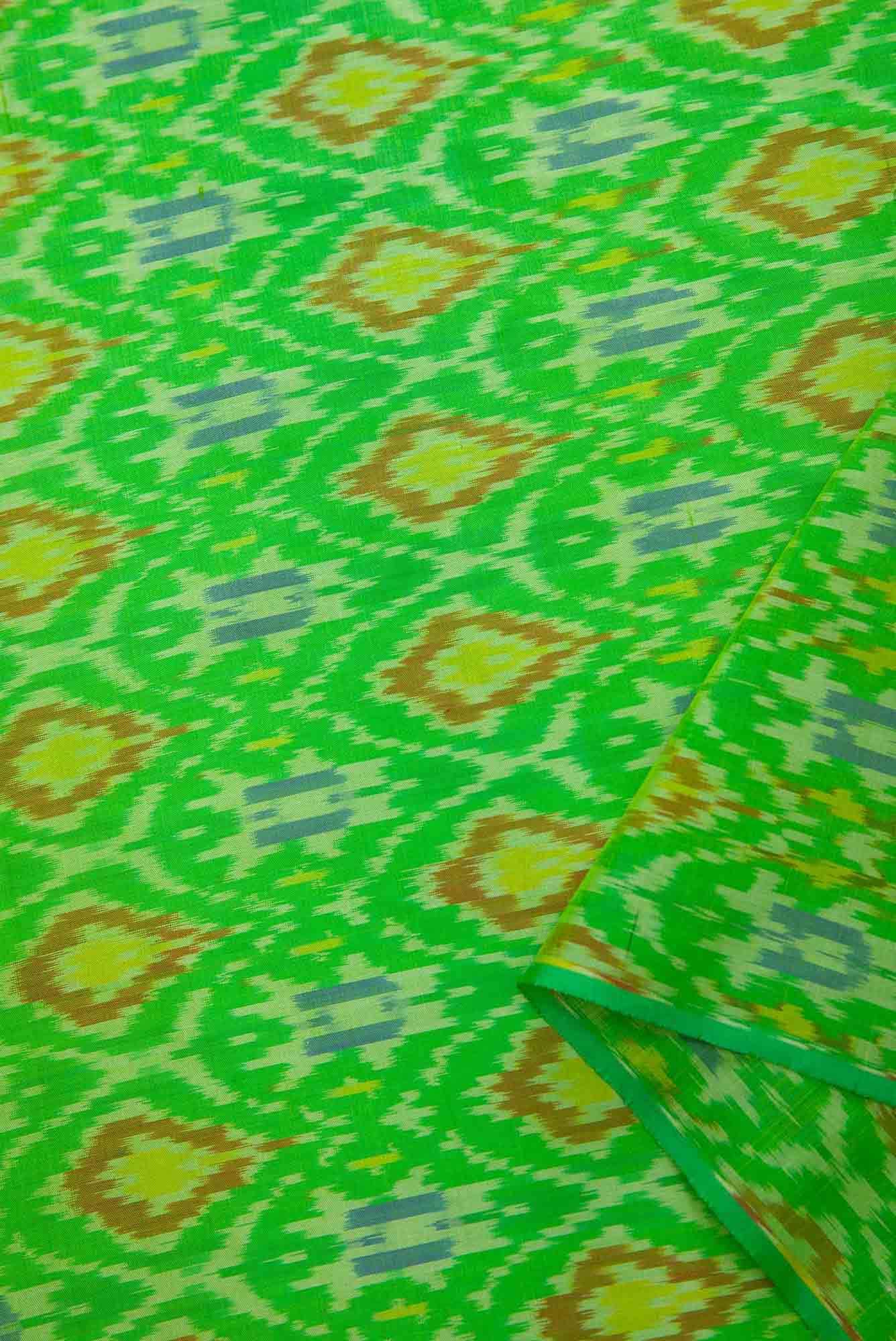 Parrot Green Double Ikat Dress Material