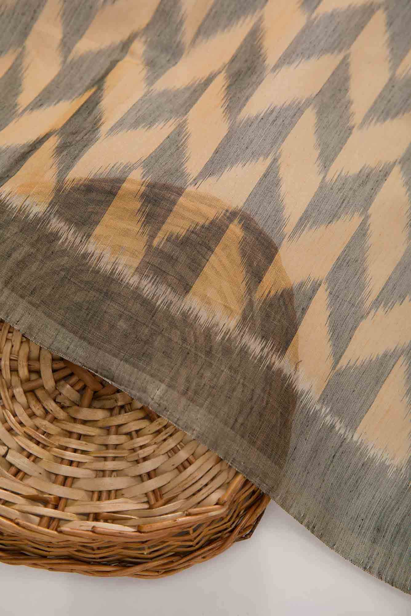 Sandal and Grey Chanderi Silk Dress Material