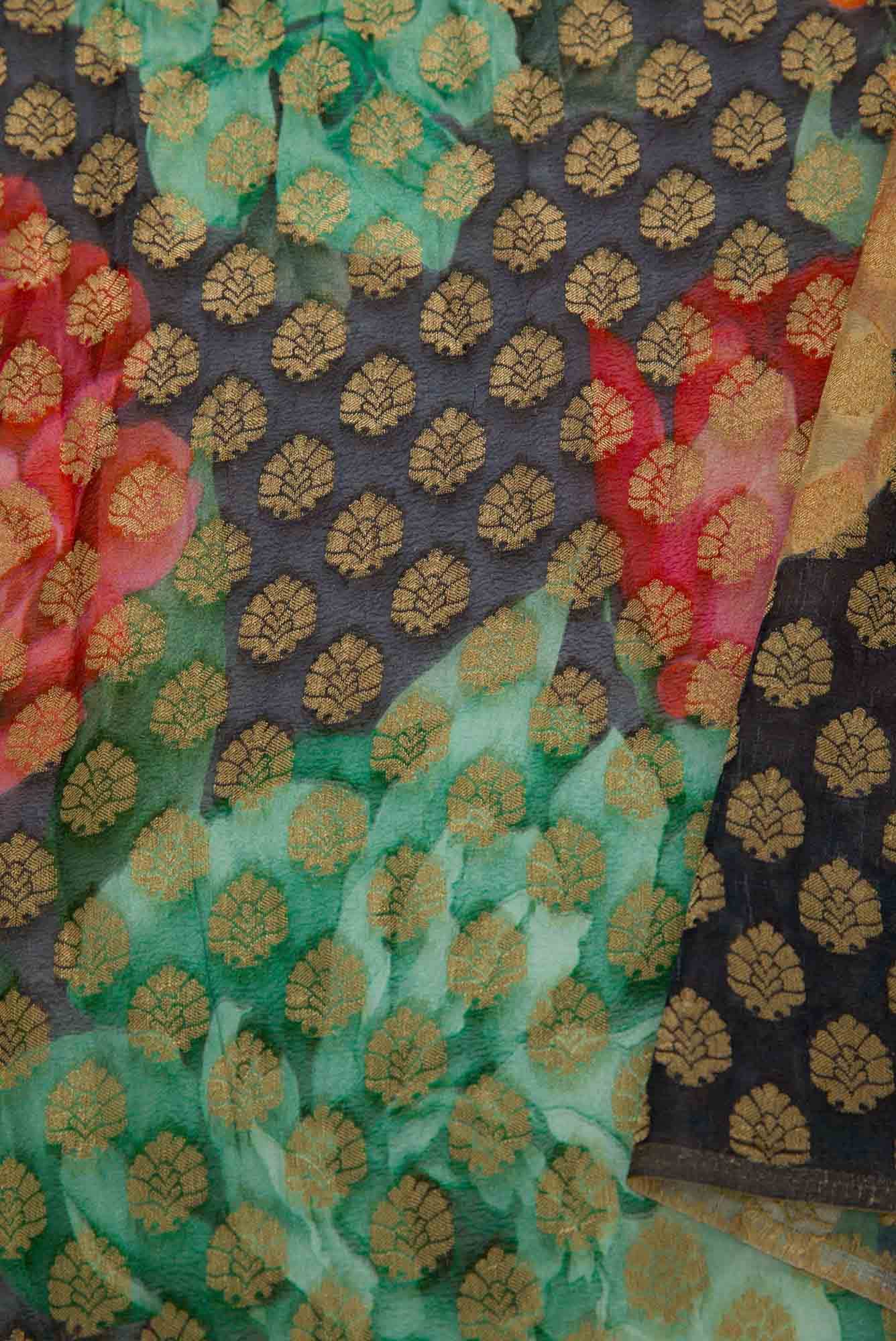 Navy Blue Chanderi Silk Dress Material