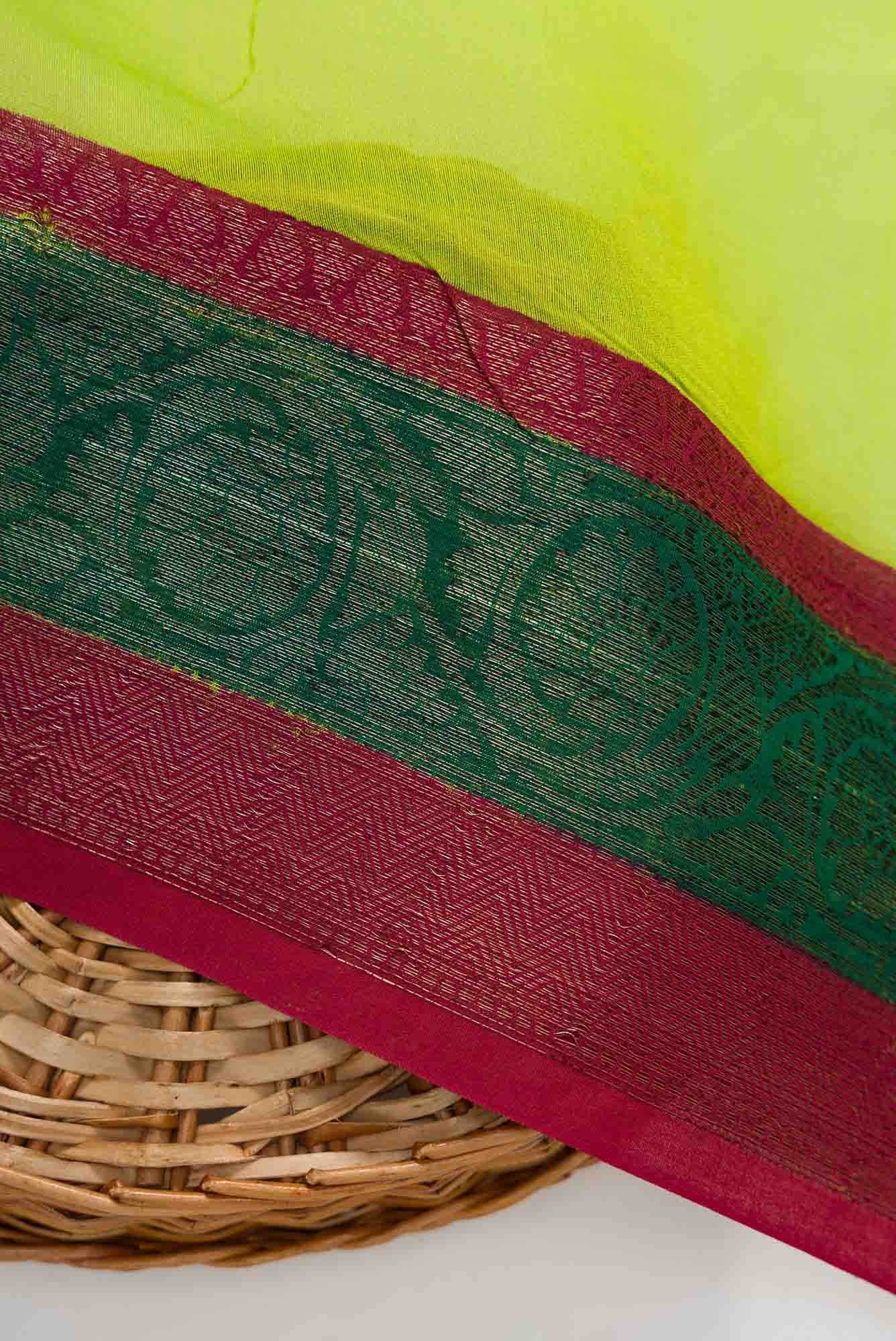 Parrot Green Chanderi Silk Dress Material