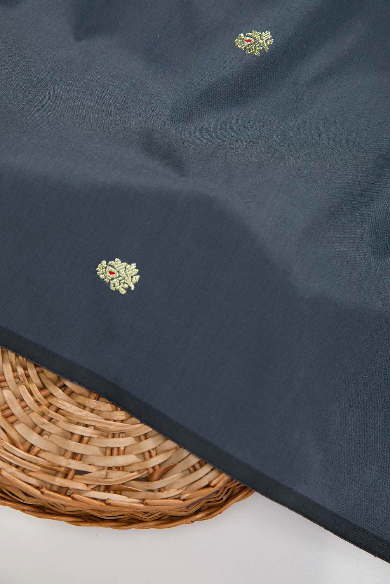 Grey Blended Banarasi Silk Dress Material