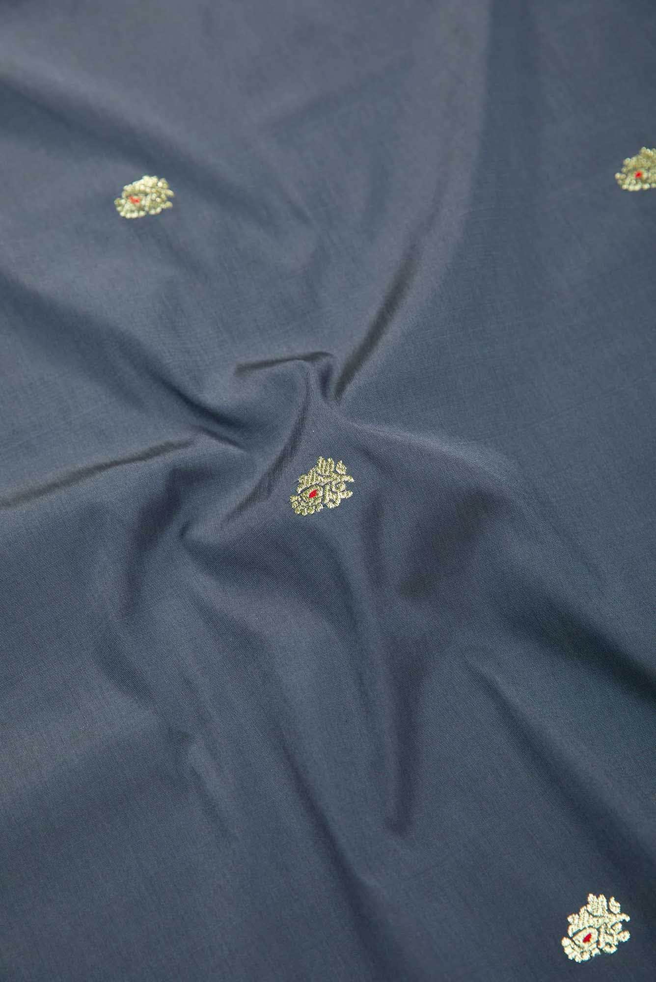 Grey Blended Banarasi Silk Dress Material