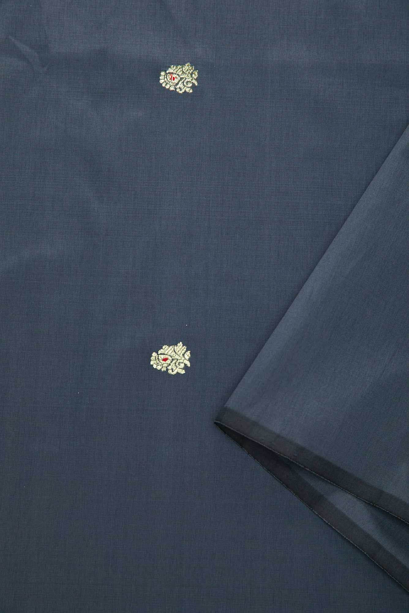 Grey Blended Banarasi Silk Dress Material
