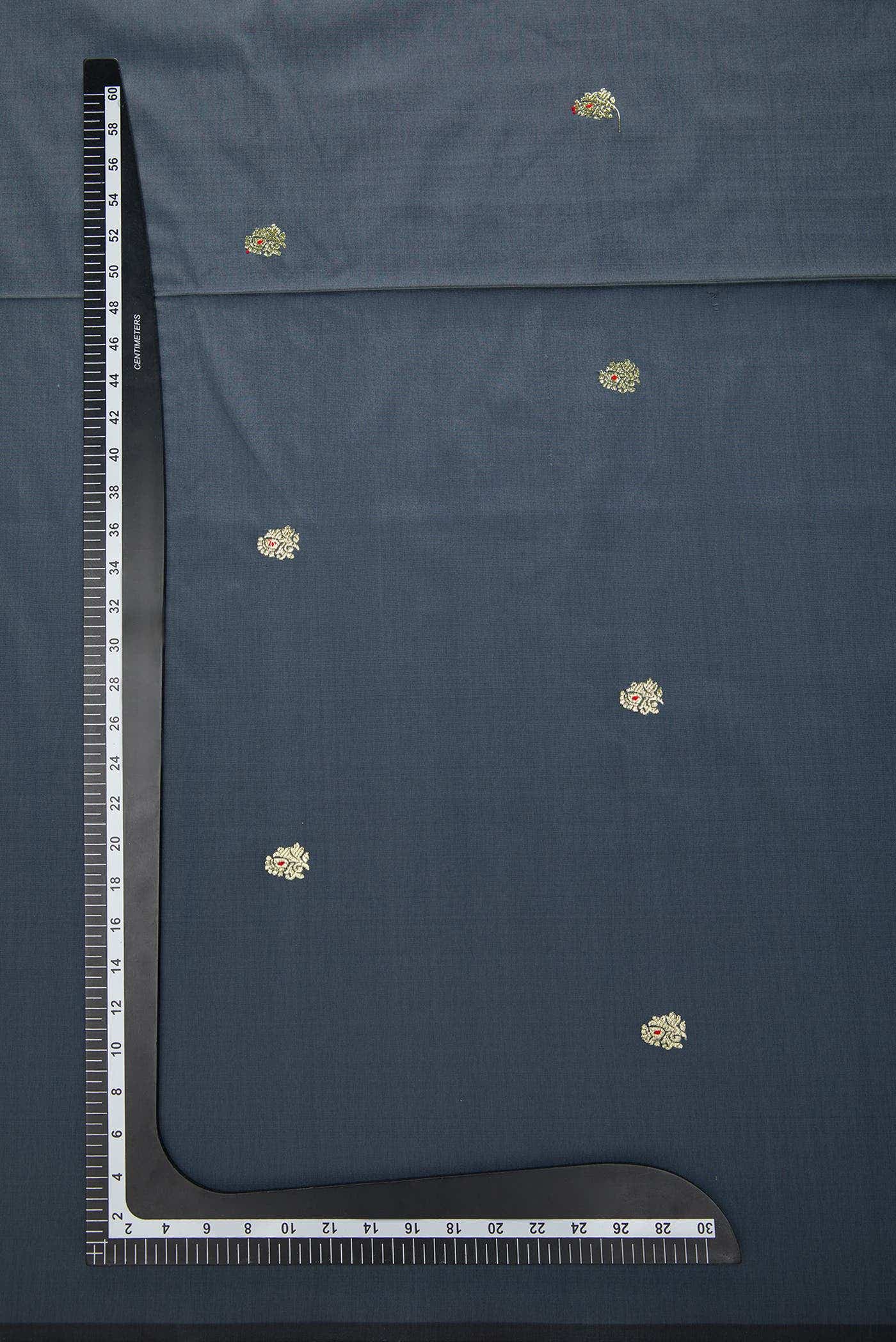 Grey Blended Banarasi Silk Dress Material