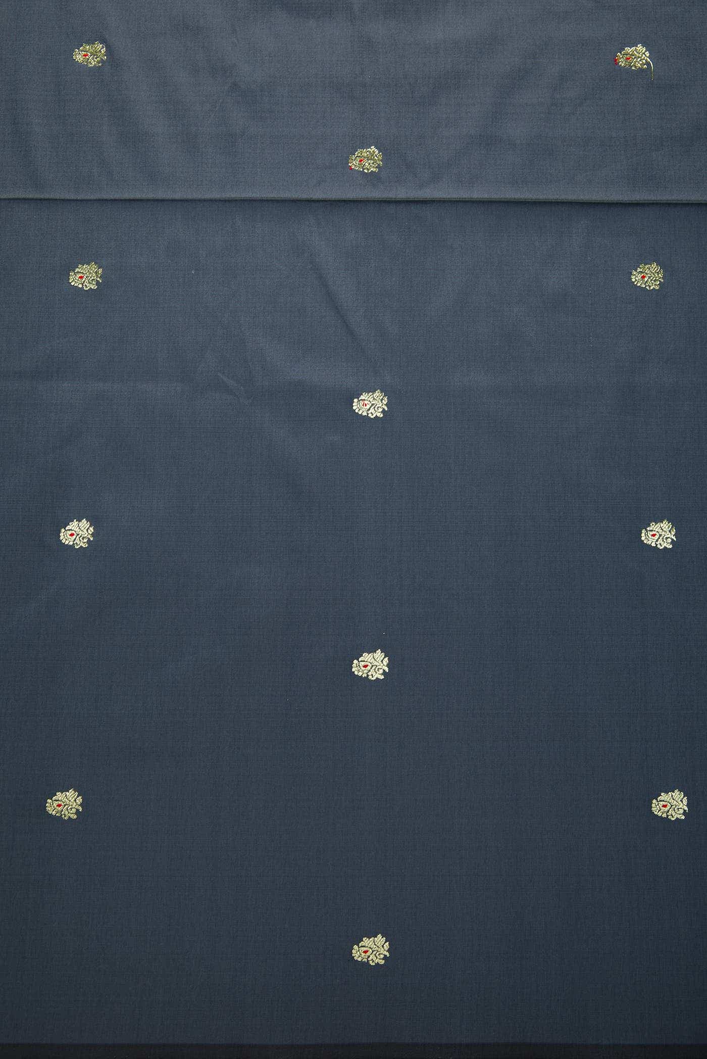Grey Blended Banarasi Silk Dress Material