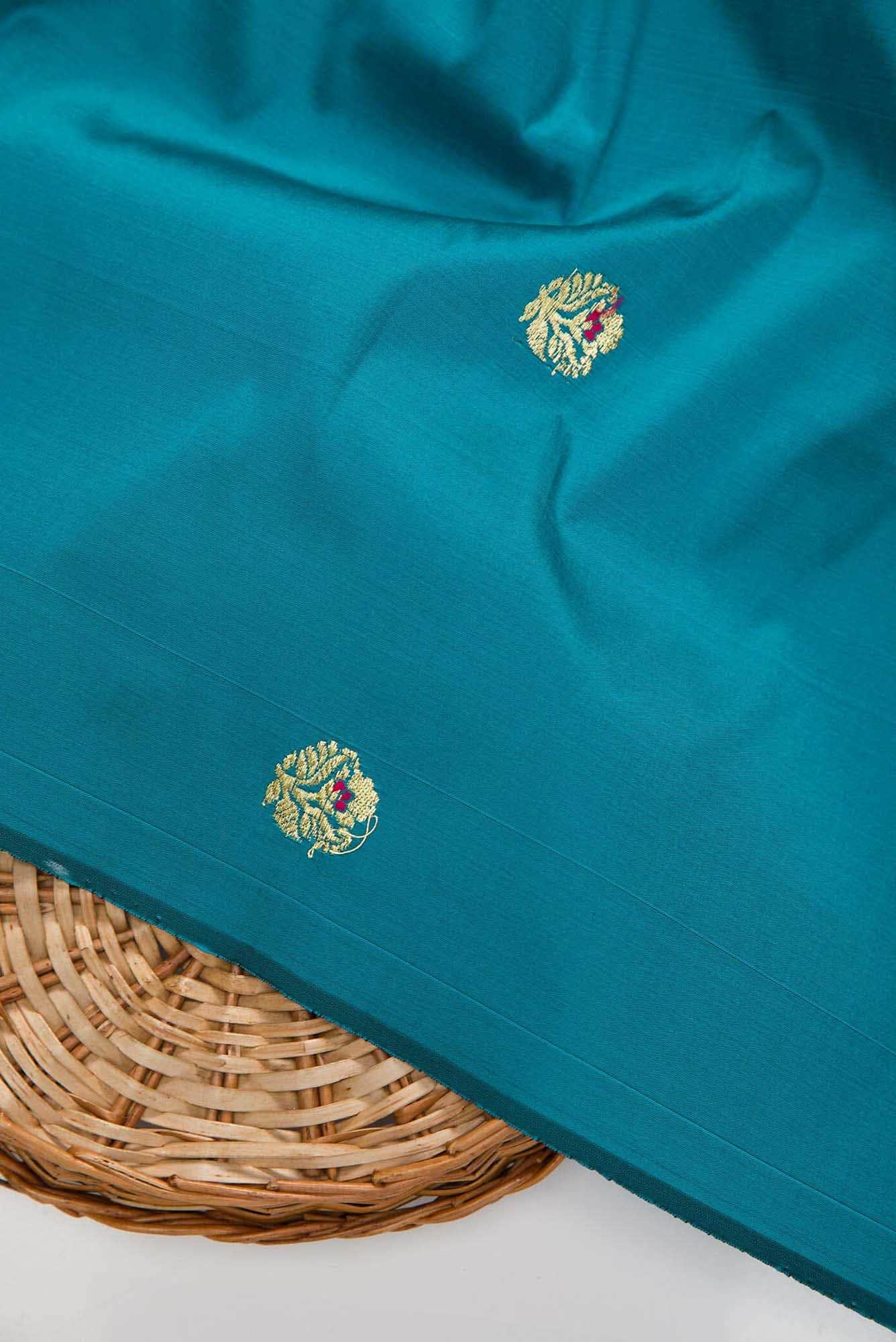 Blue Blended Banarasi Silk Dress Material