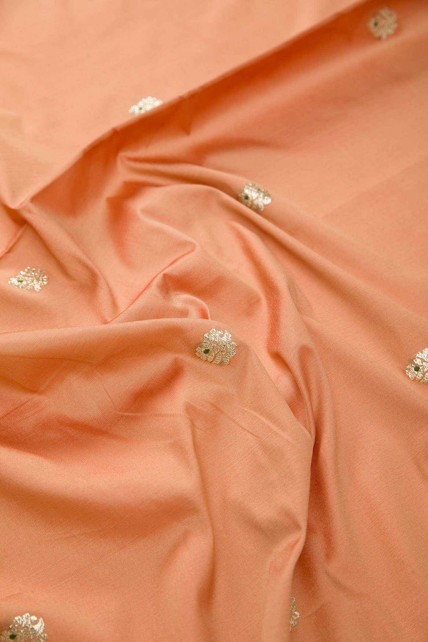Peach Blended Banarasi Silk Dress Material