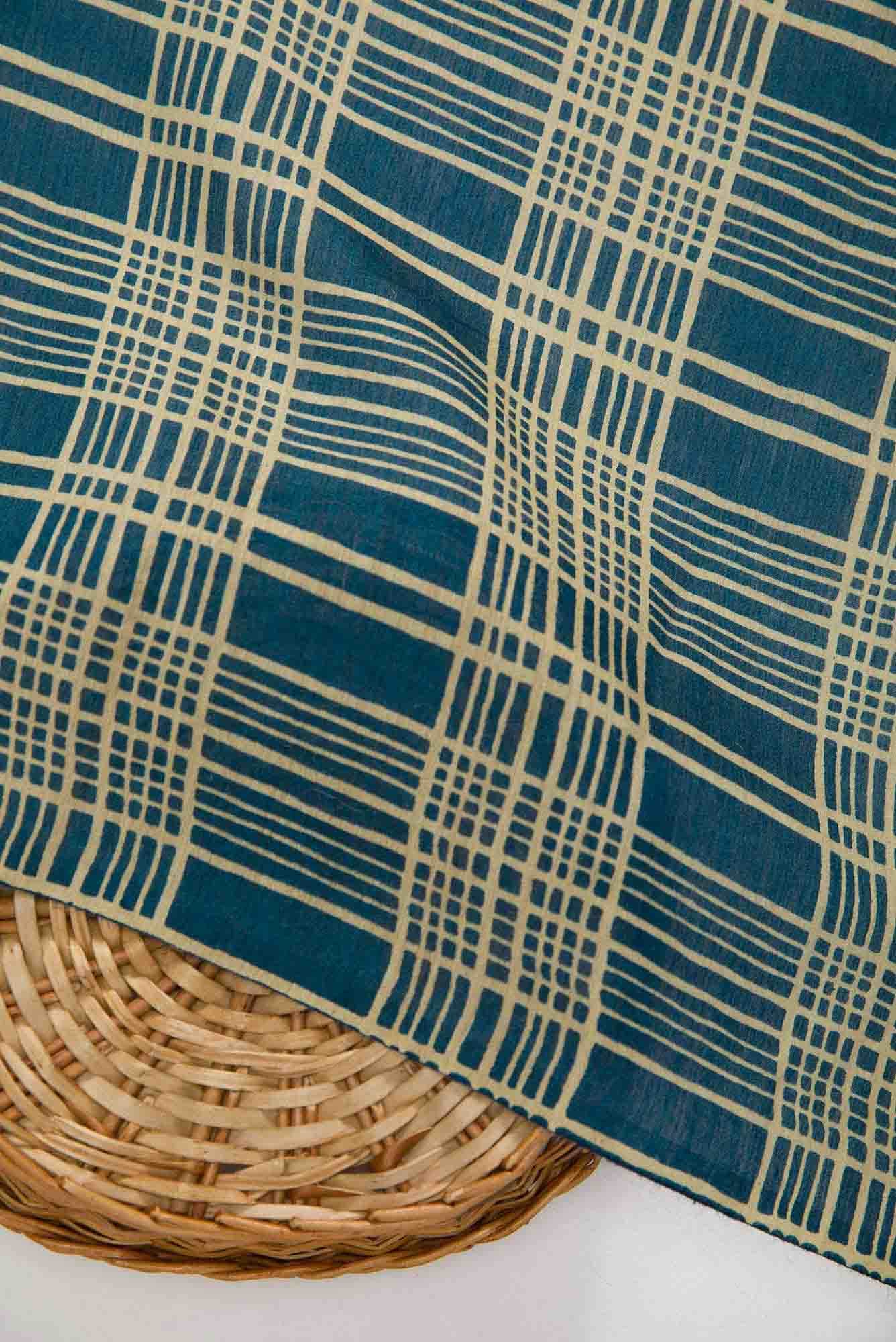 Navy Blue Chanderi Silk Dress Material