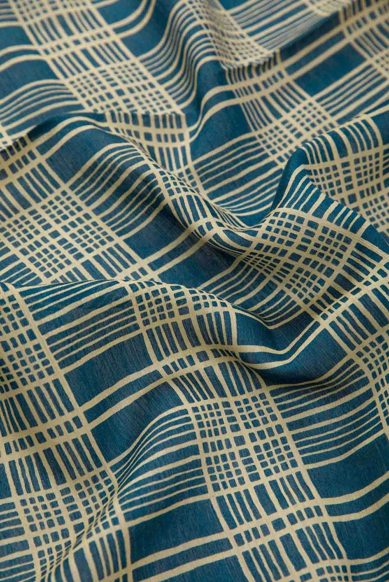 Navy Blue Chanderi Silk Dress Material