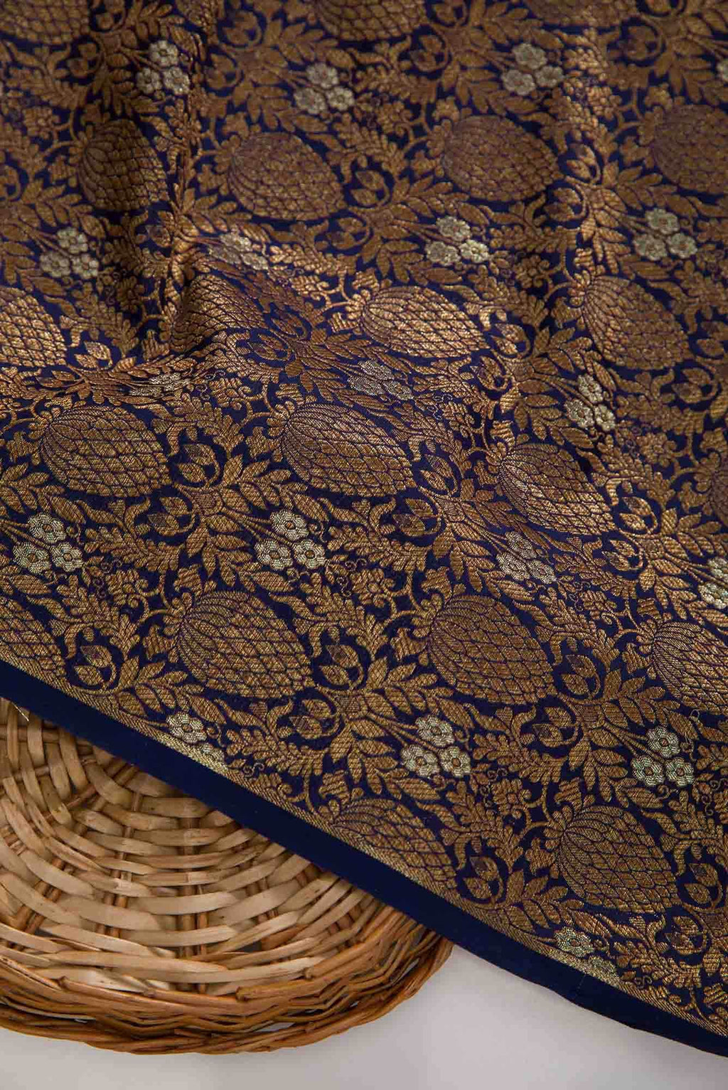 Navy Blue Banarasi Silk Dress Material