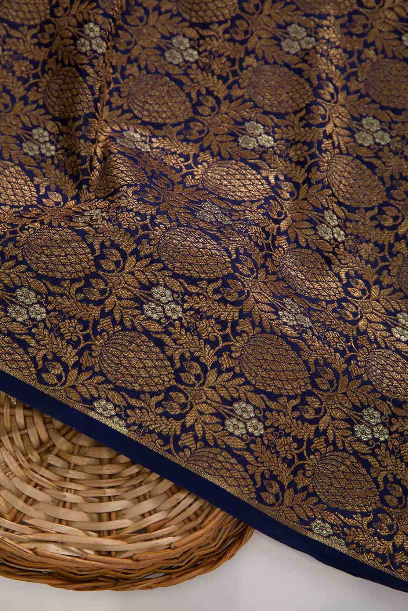 Navy Blue Banarasi Silk Dress Material