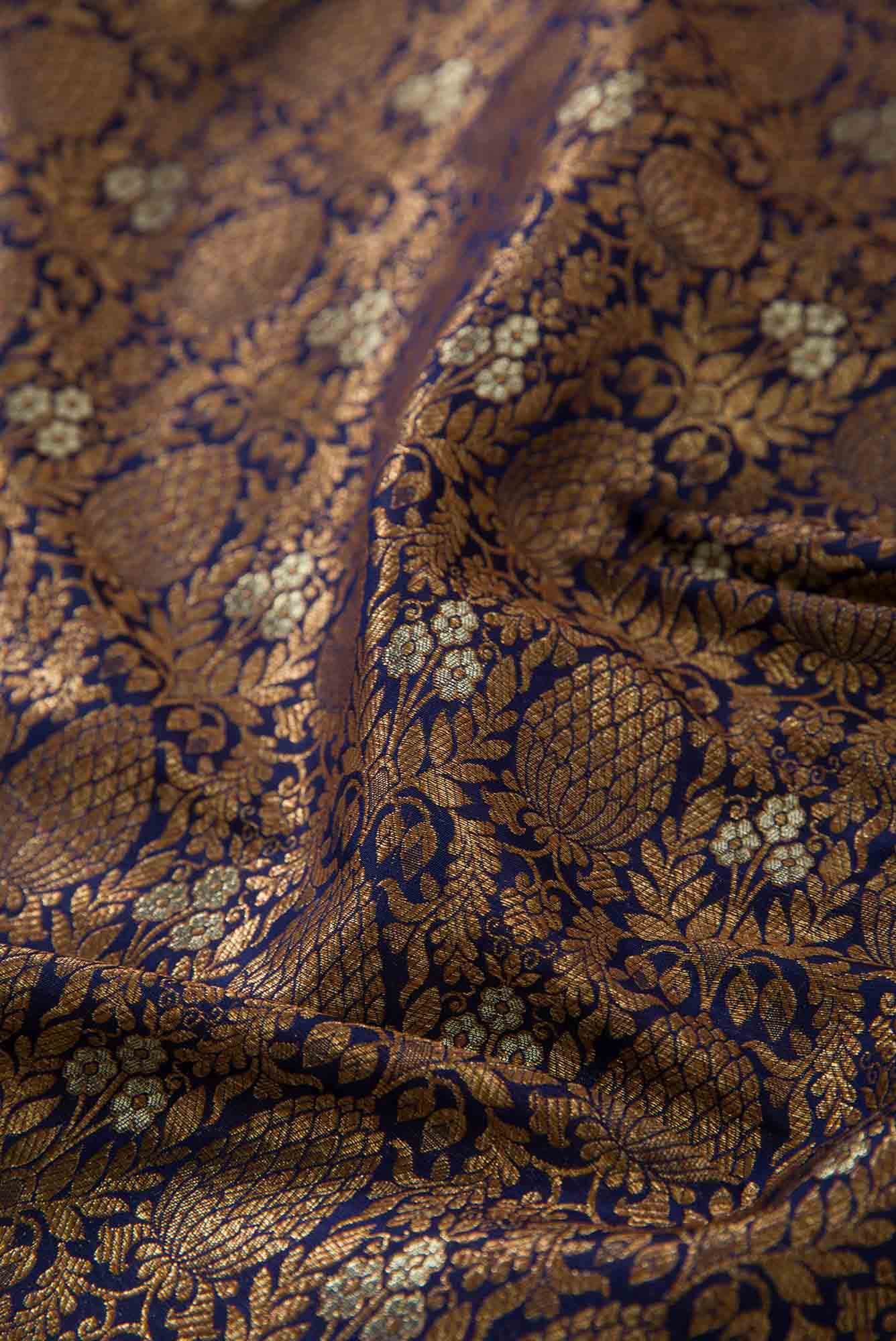 Navy Blue Banarasi Silk Dress Material