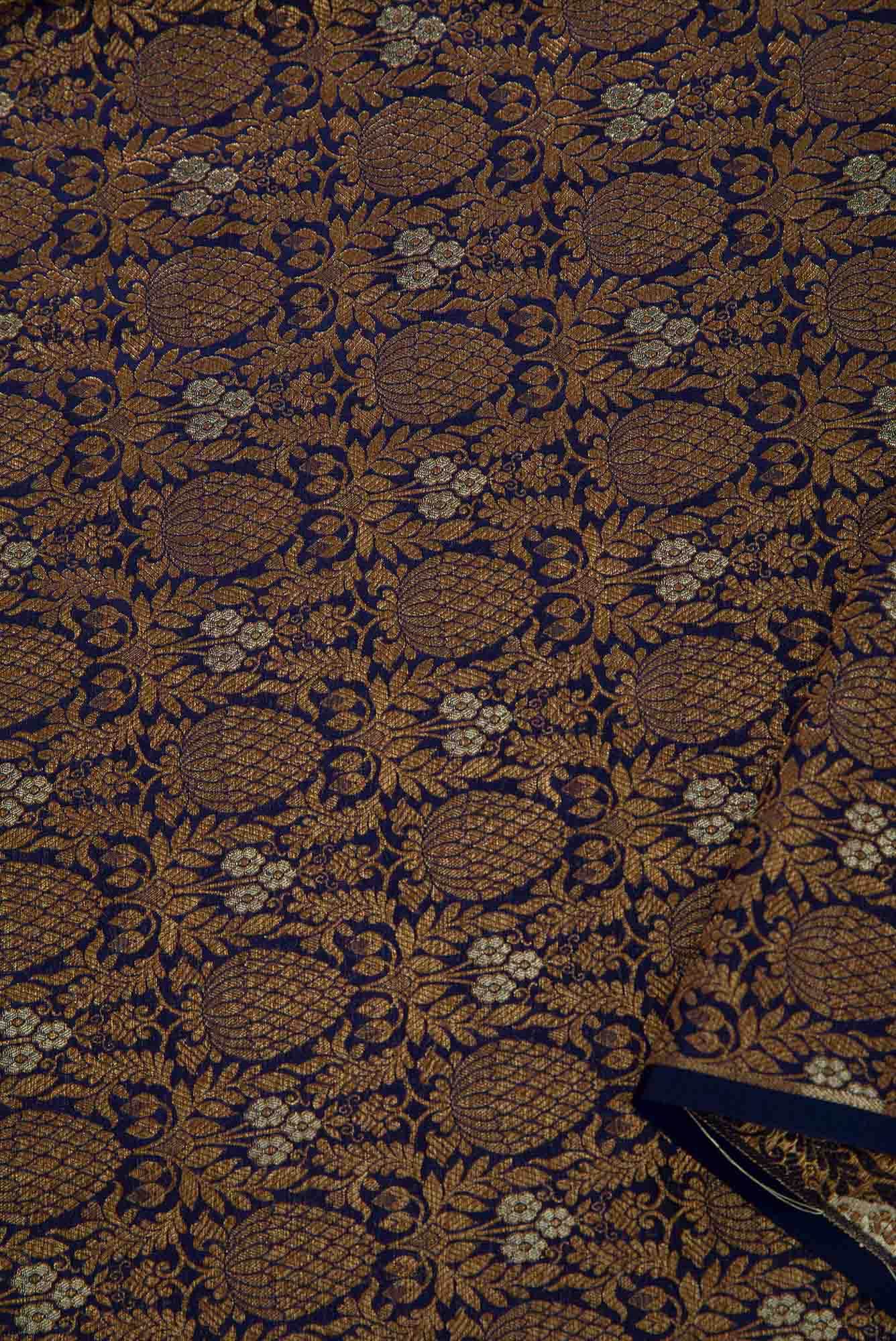 Navy Blue Banarasi Silk Dress Material