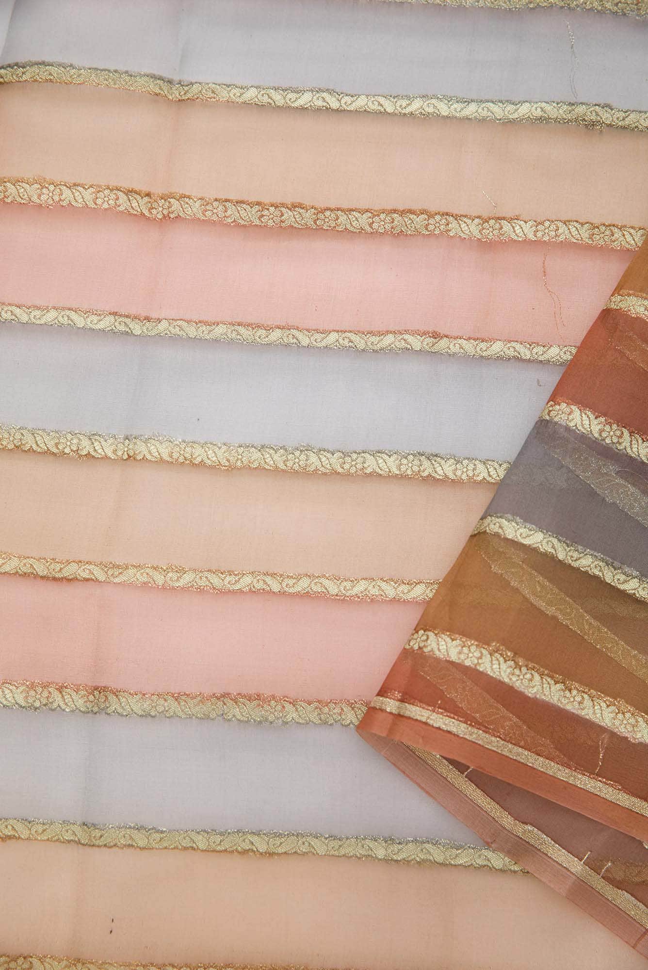 Mustard and Brown Organza Silk Dress Material