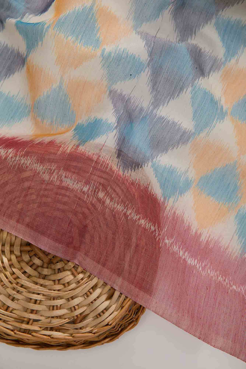 Off White and Blue Silk Cotton Dress Material