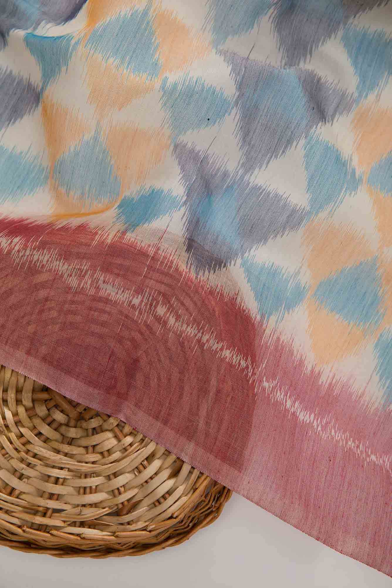 Off White and Blue Silk Cotton Dress Material