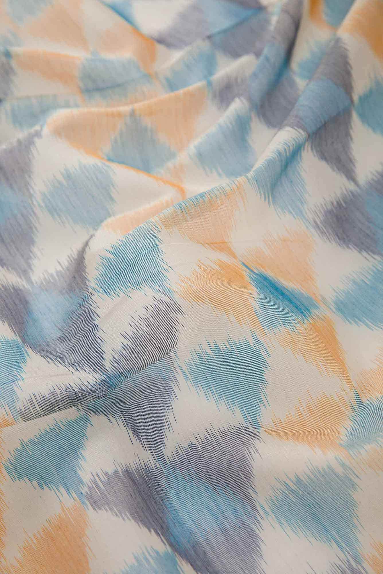 Off White and Blue Silk Cotton Dress Material