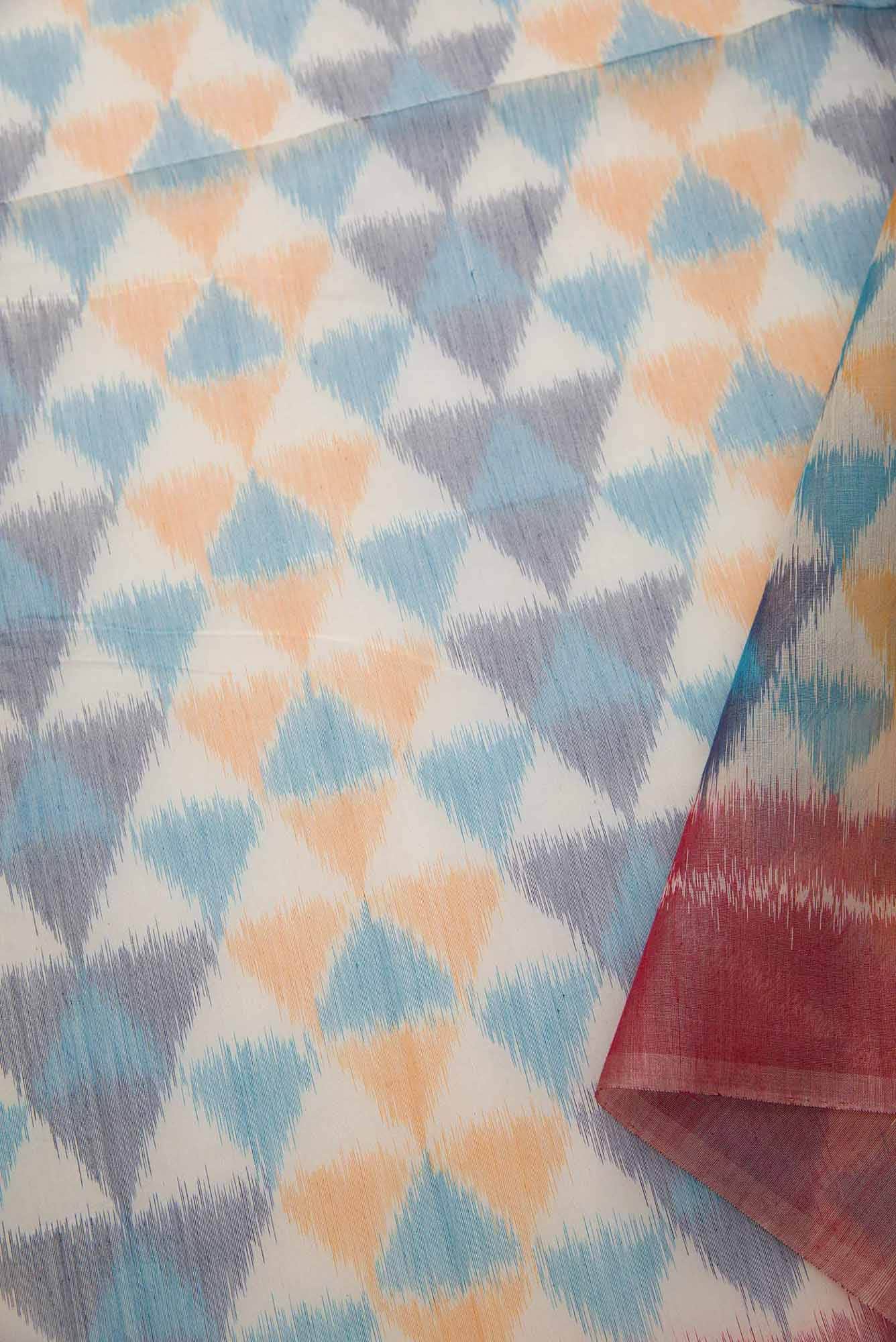 Off White and Blue Silk Cotton Dress Material