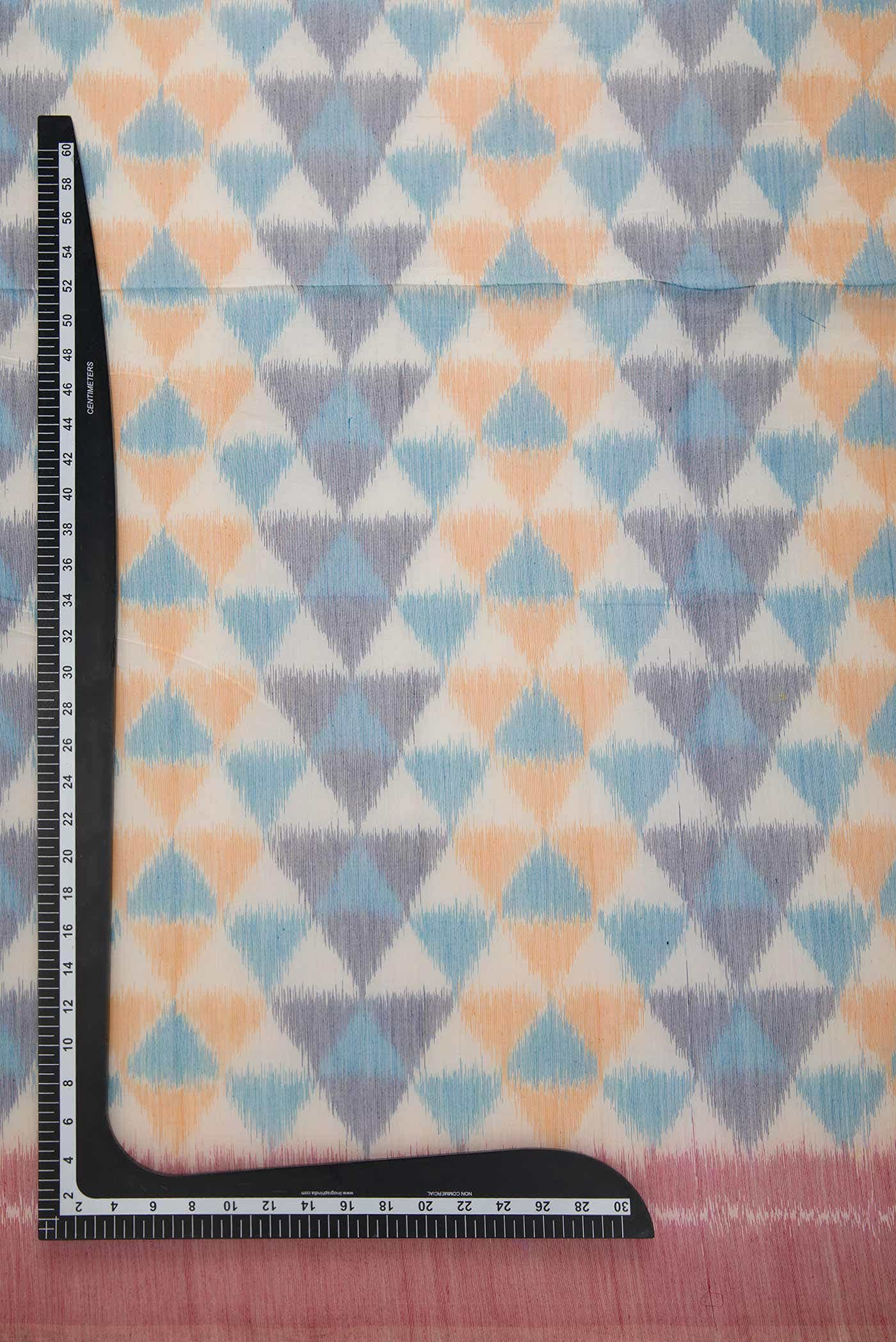 Off White and Blue Silk Cotton Dress Material