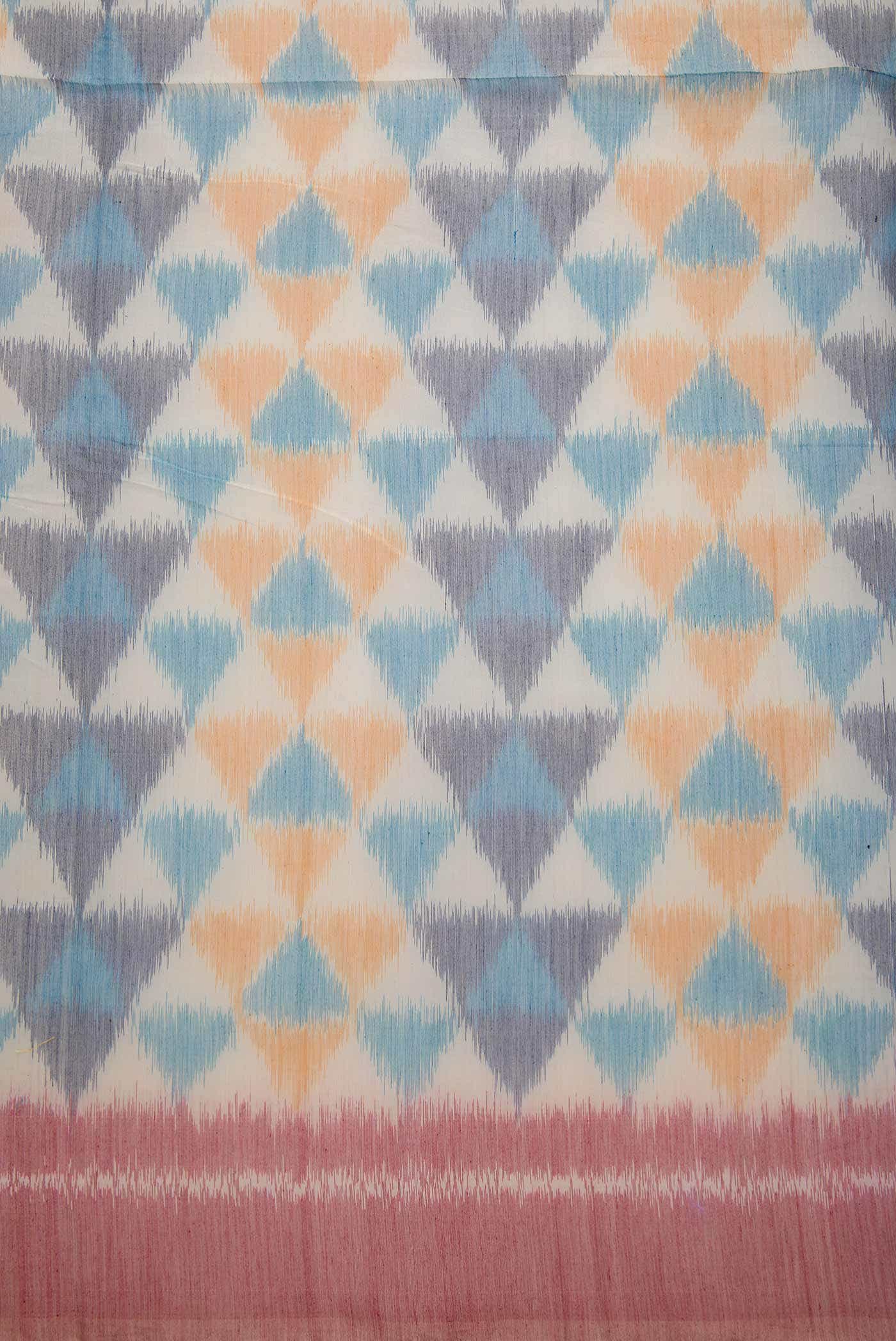 Off White and Blue Silk Cotton Dress Material