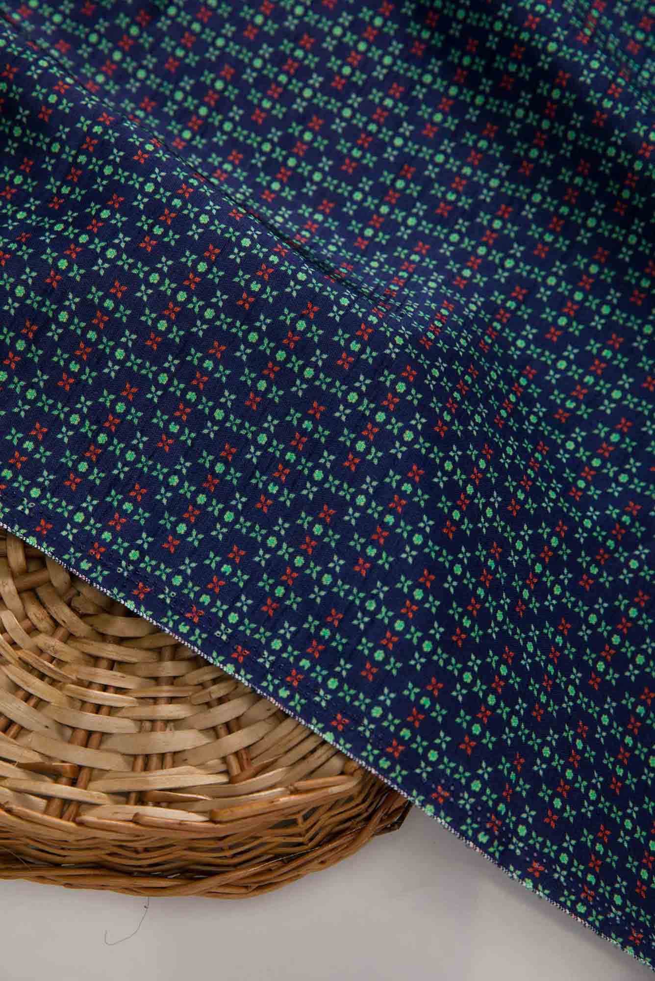 Navy Blue Raw Silk Dress Material