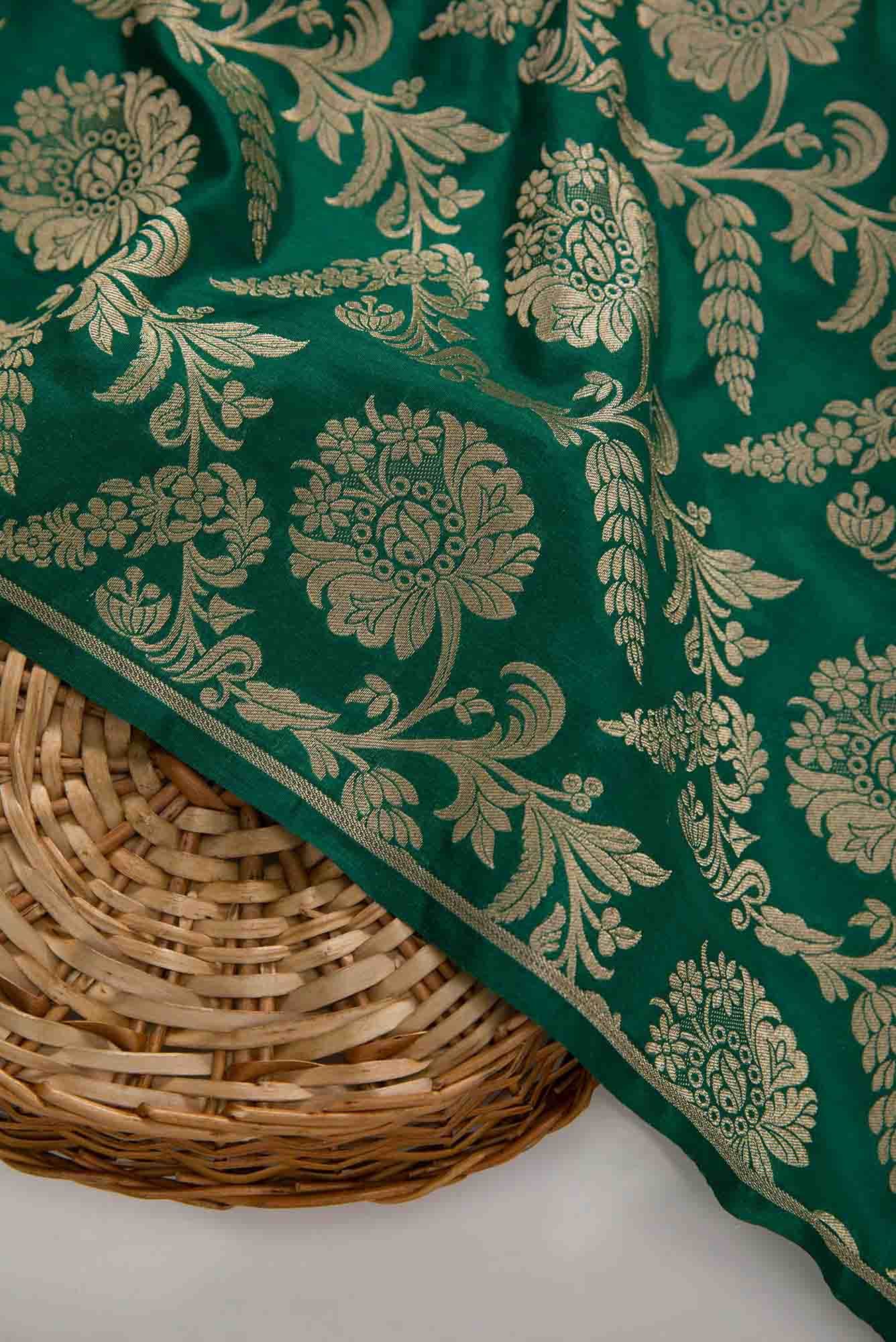Green Banarasi Silk Dress Material