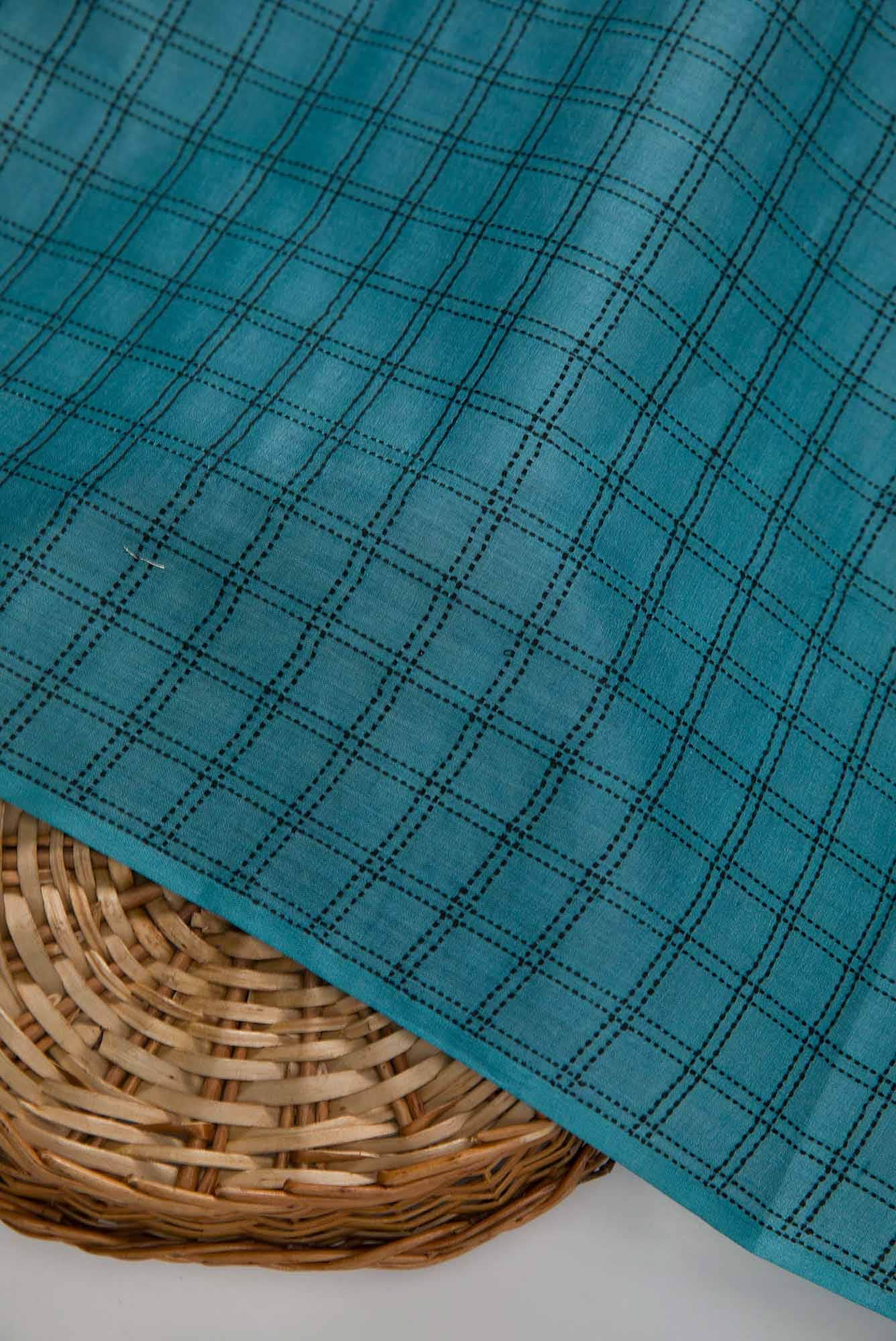 Blue Tussar Silk Dress Material