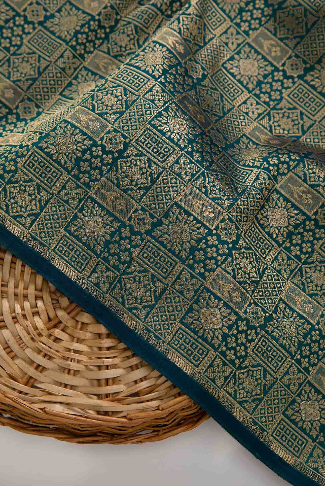 Peacock Blue Banarasi Silk Dress Material