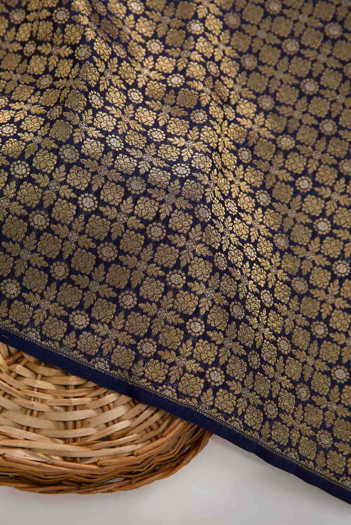 Navy Blue Banarasi Silk Dress Material