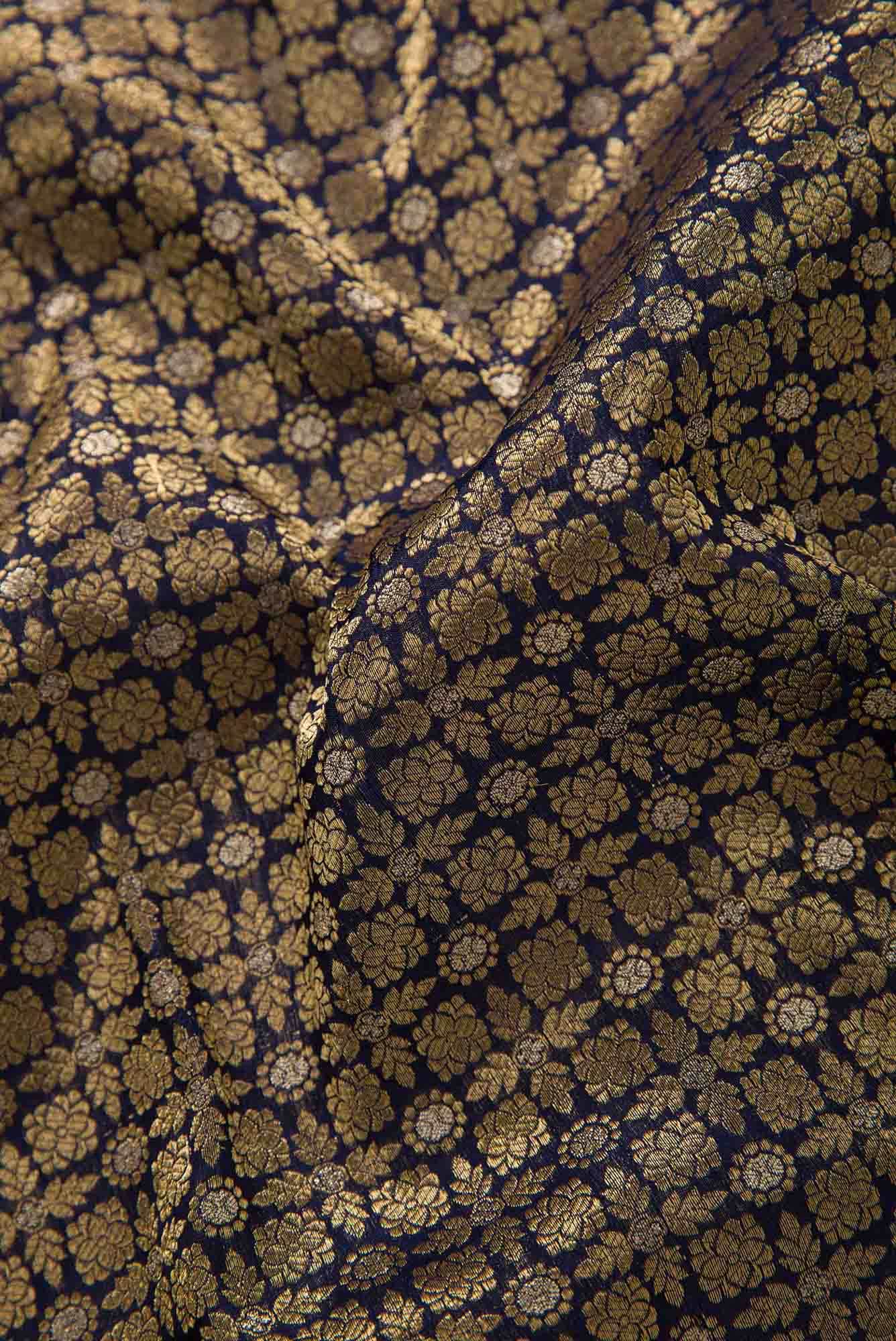Navy Blue Banarasi Silk Dress Material