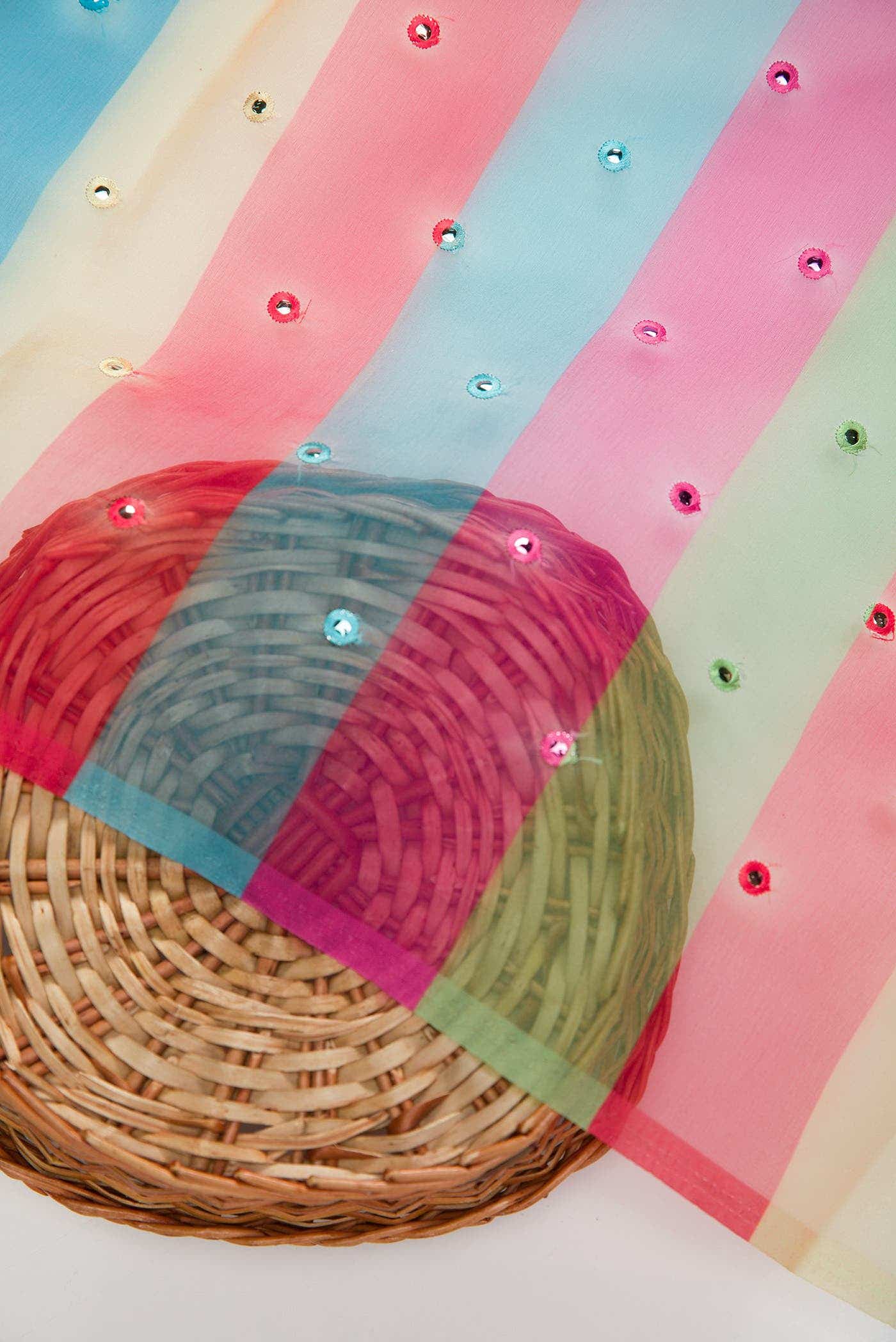 Yellow, Blue, Pink and Red Blended Organza Silk Dress Material