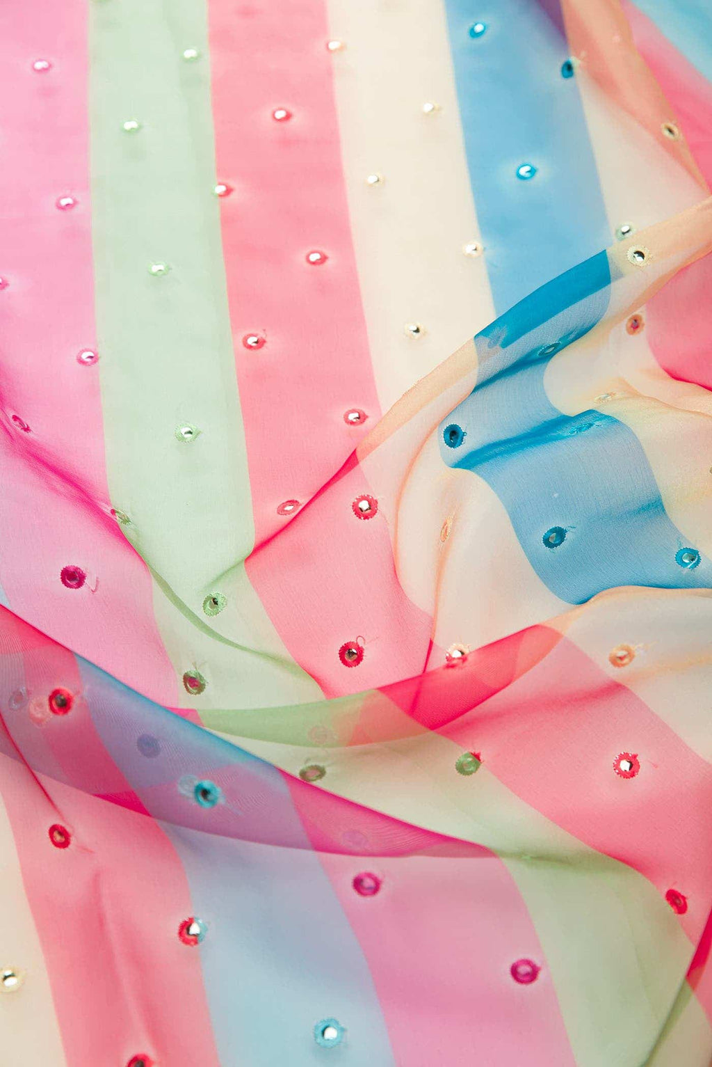 Yellow, Blue, Pink and Red Blended Organza Silk Dress Material