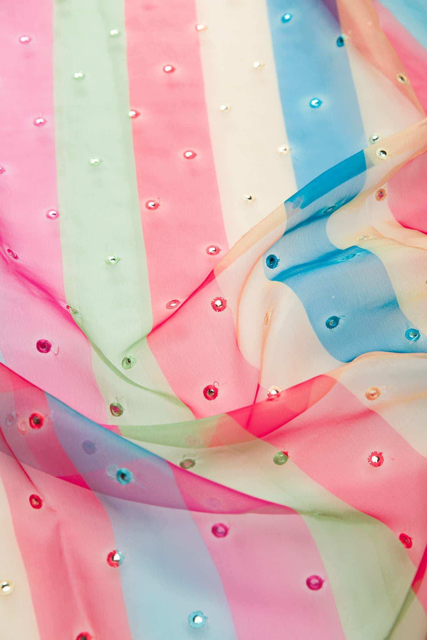 Yellow, Blue, Pink and Red Blended Organza Silk Dress Material