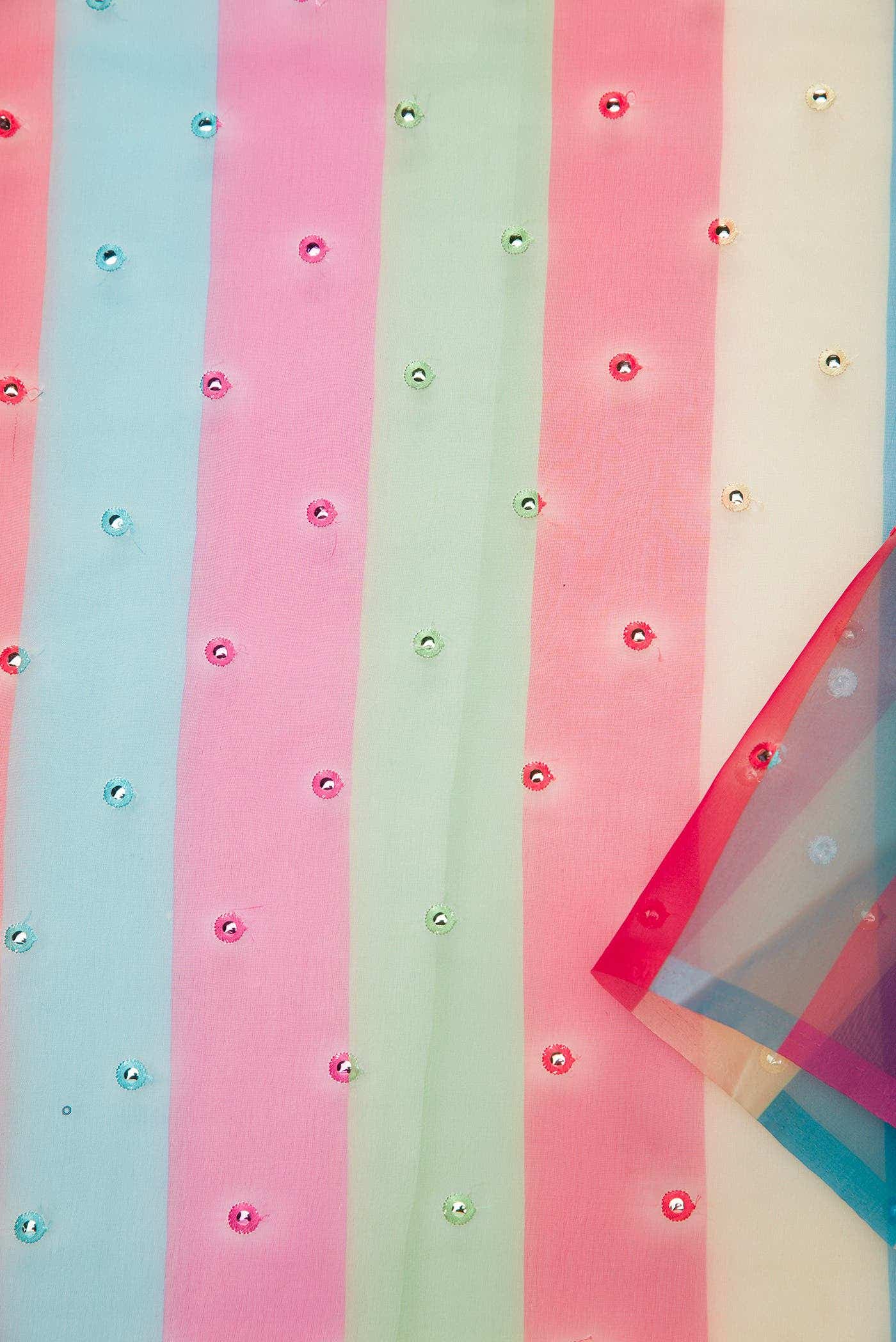 Yellow, Blue, Pink and Red Blended Organza Silk Dress Material