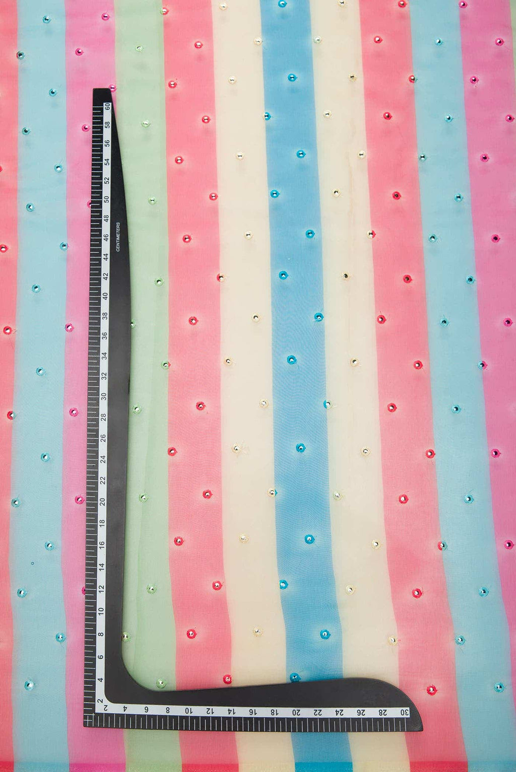Yellow, Blue, Pink and Red Blended Organza Silk Dress Material