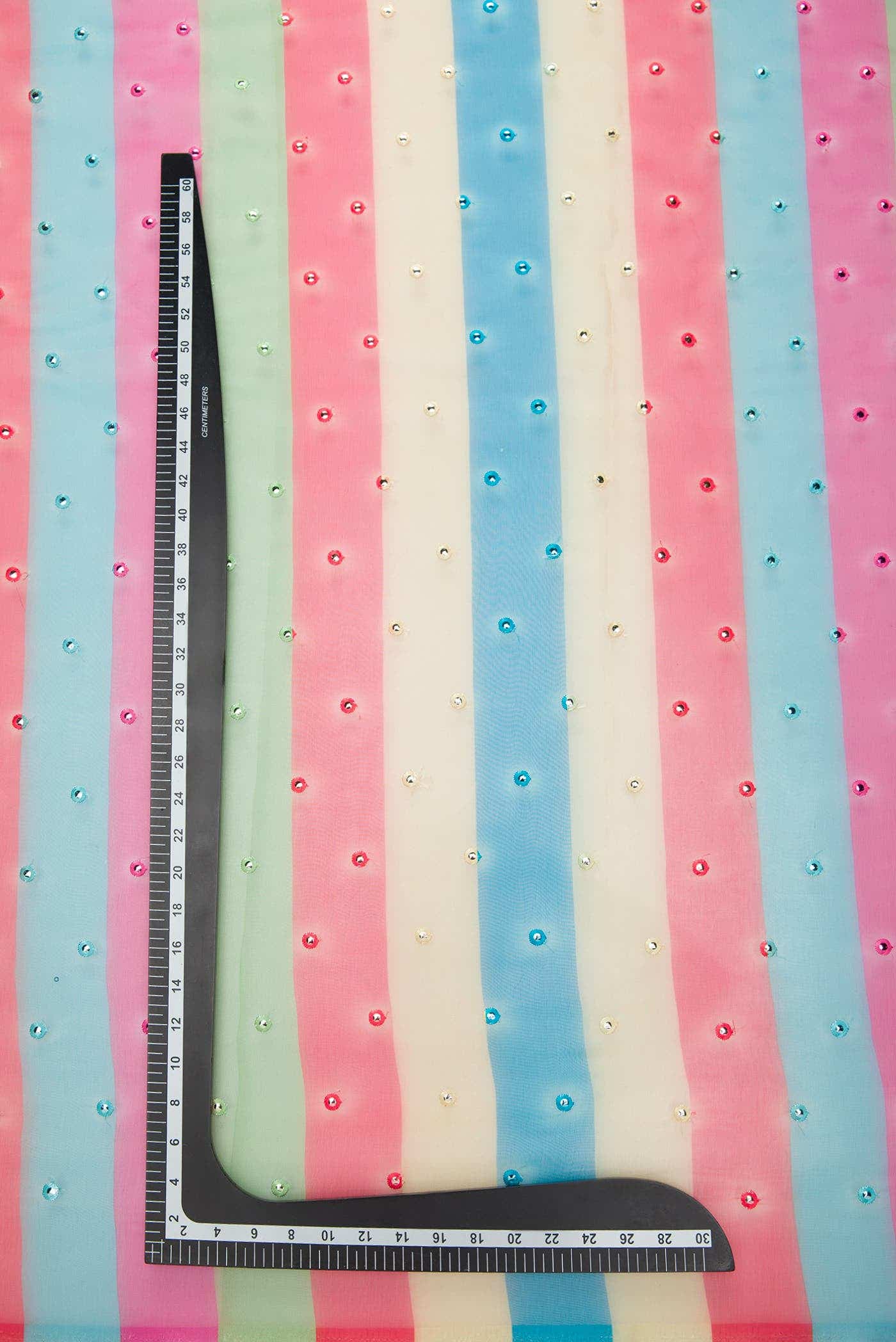 Yellow, Blue, Pink and Red Blended Organza Silk Dress Material
