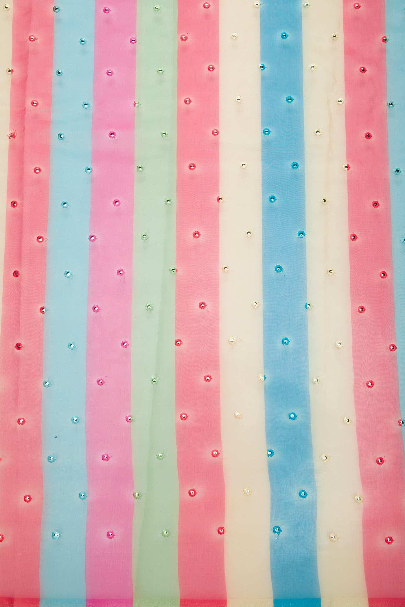 Yellow, Blue, Pink and Red Blended Organza Silk Dress Material