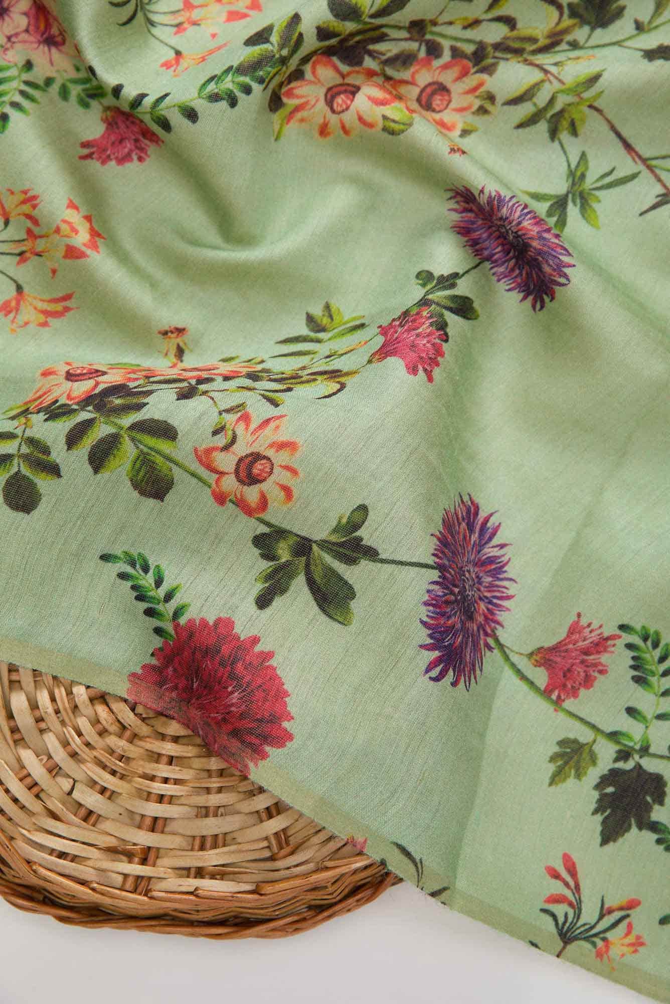 Pista Green Chanderi Silk Dress Material