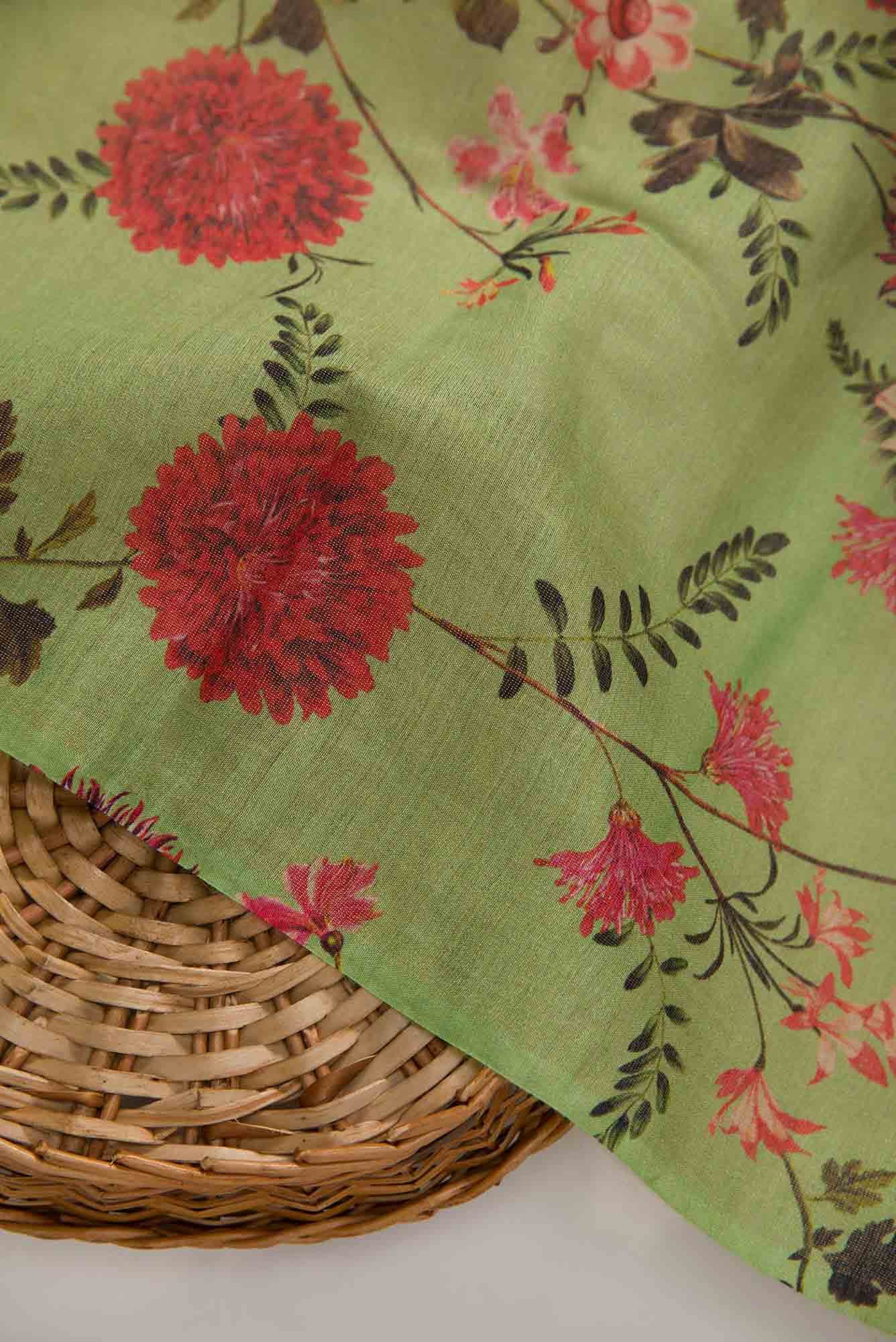 Sea Green Chanderi Silk Dress Material