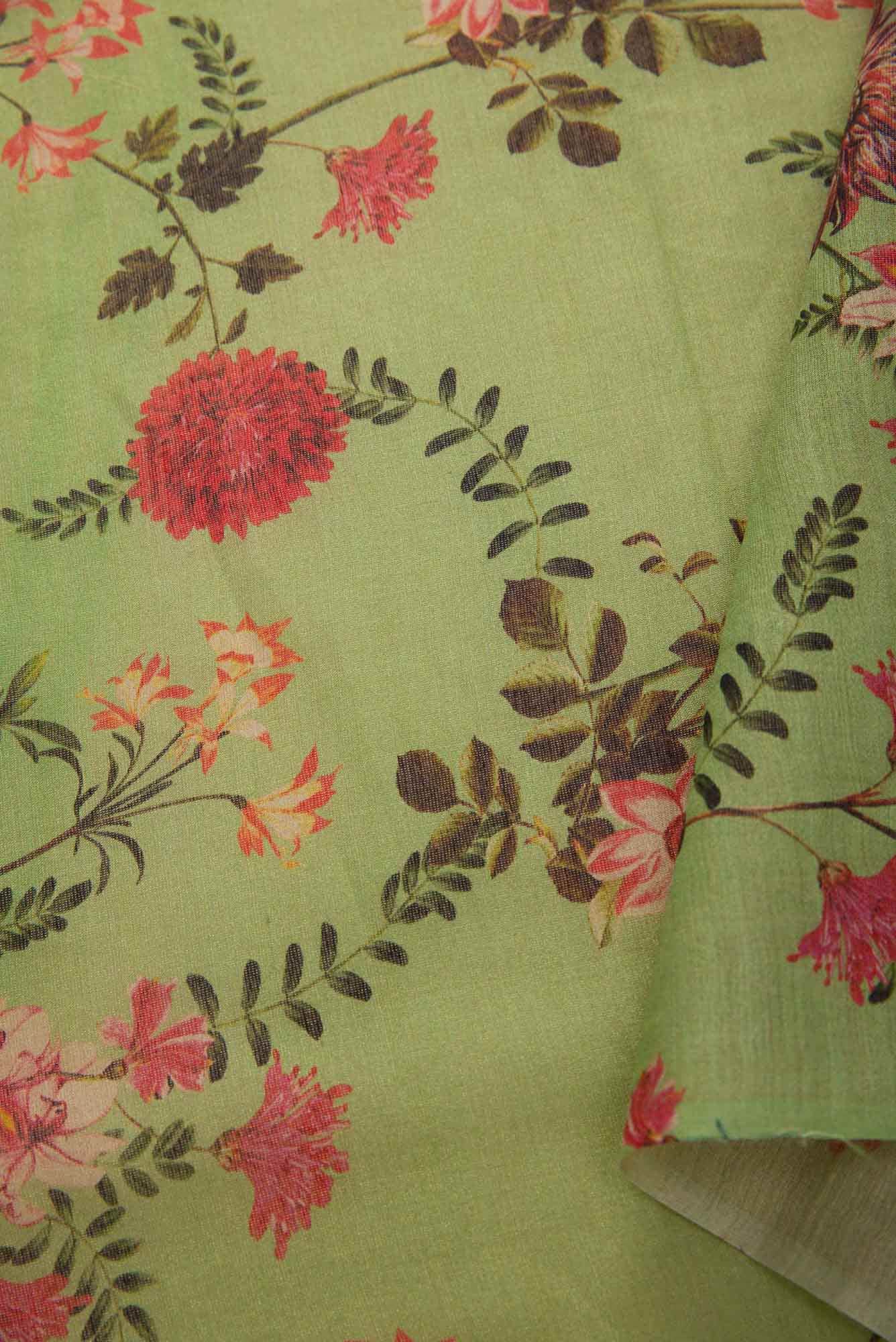 Sea Green Chanderi Silk Dress Material