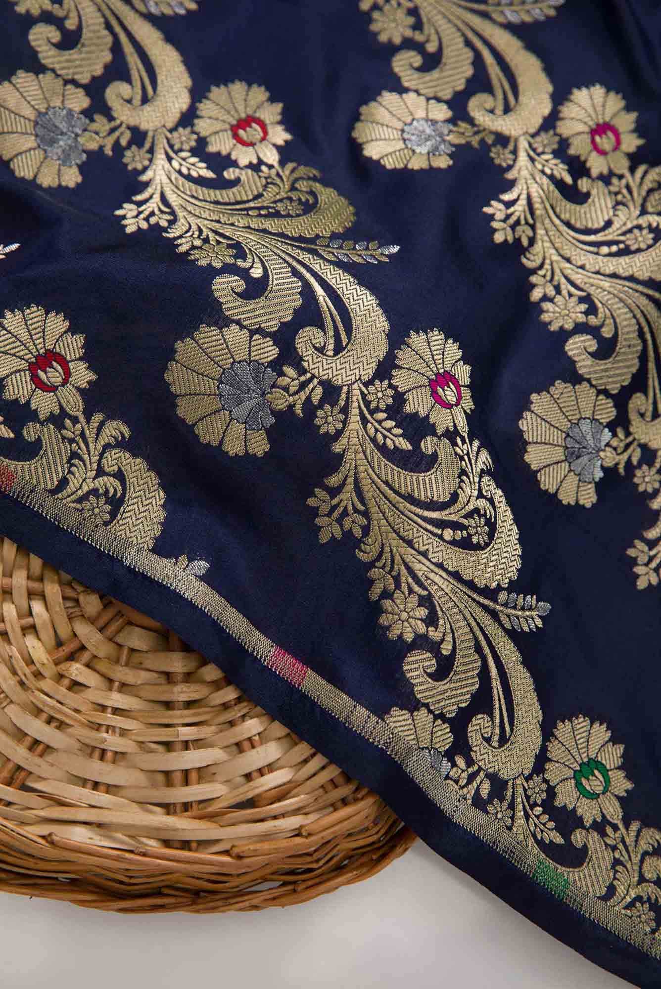 Navy Blue Banarasi Silk Dress Material