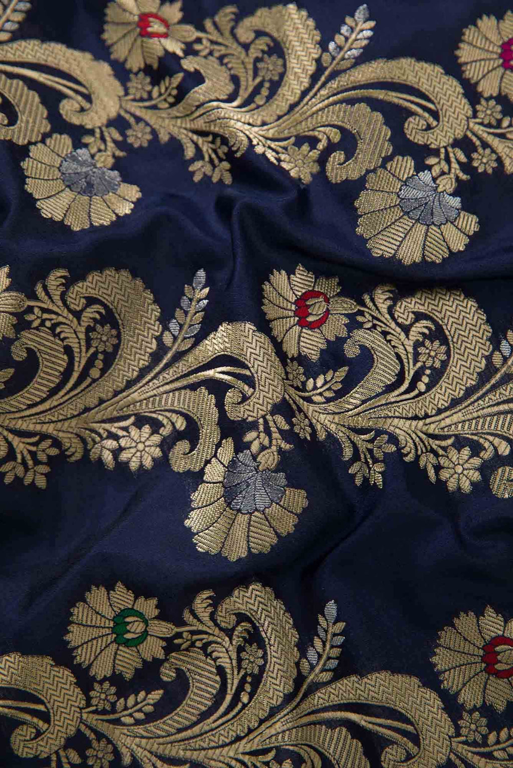 Navy Blue Banarasi Silk Dress Material
