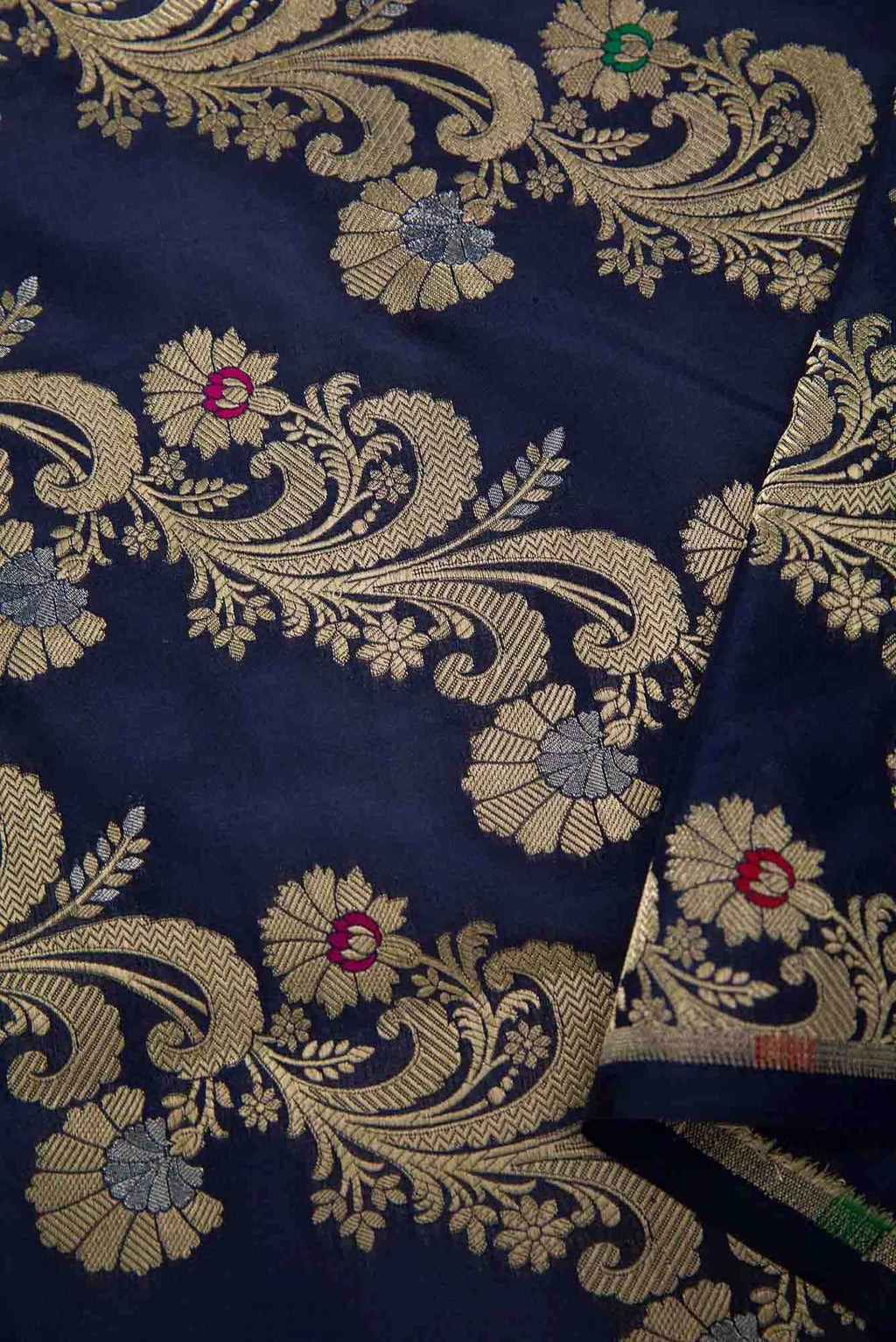 Navy Blue Banarasi Silk Dress Material