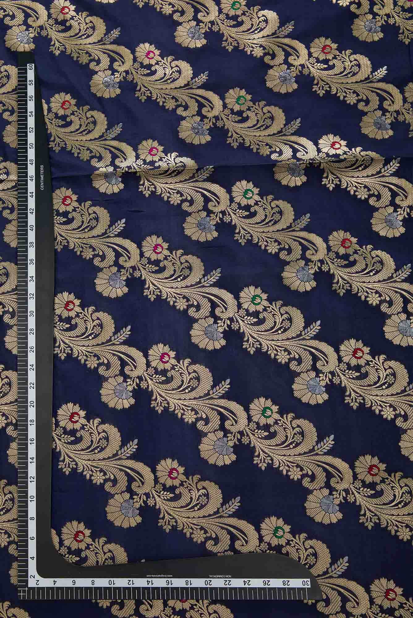 Navy Blue Banarasi Silk Dress Material