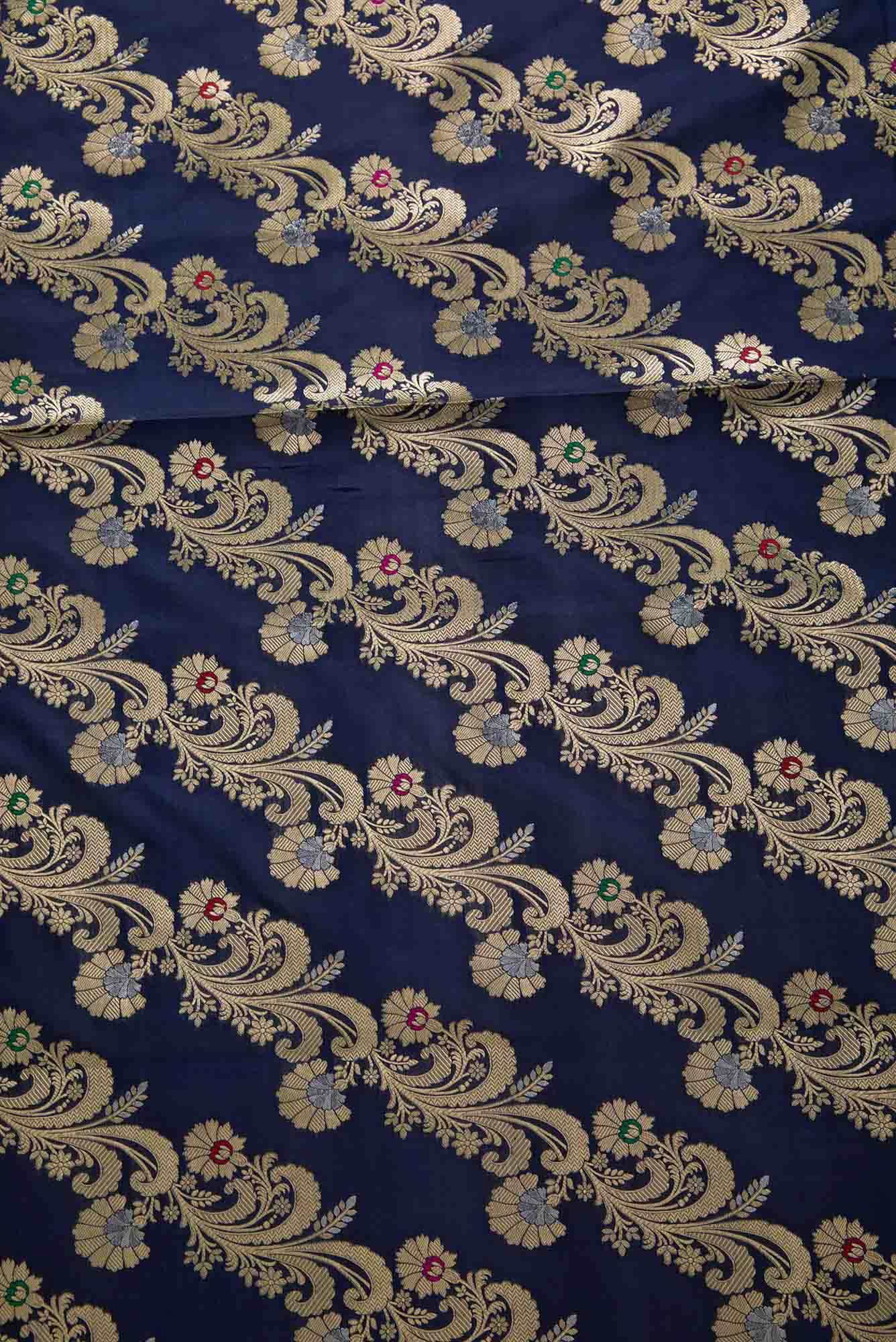 Navy Blue Banarasi Silk Dress Material