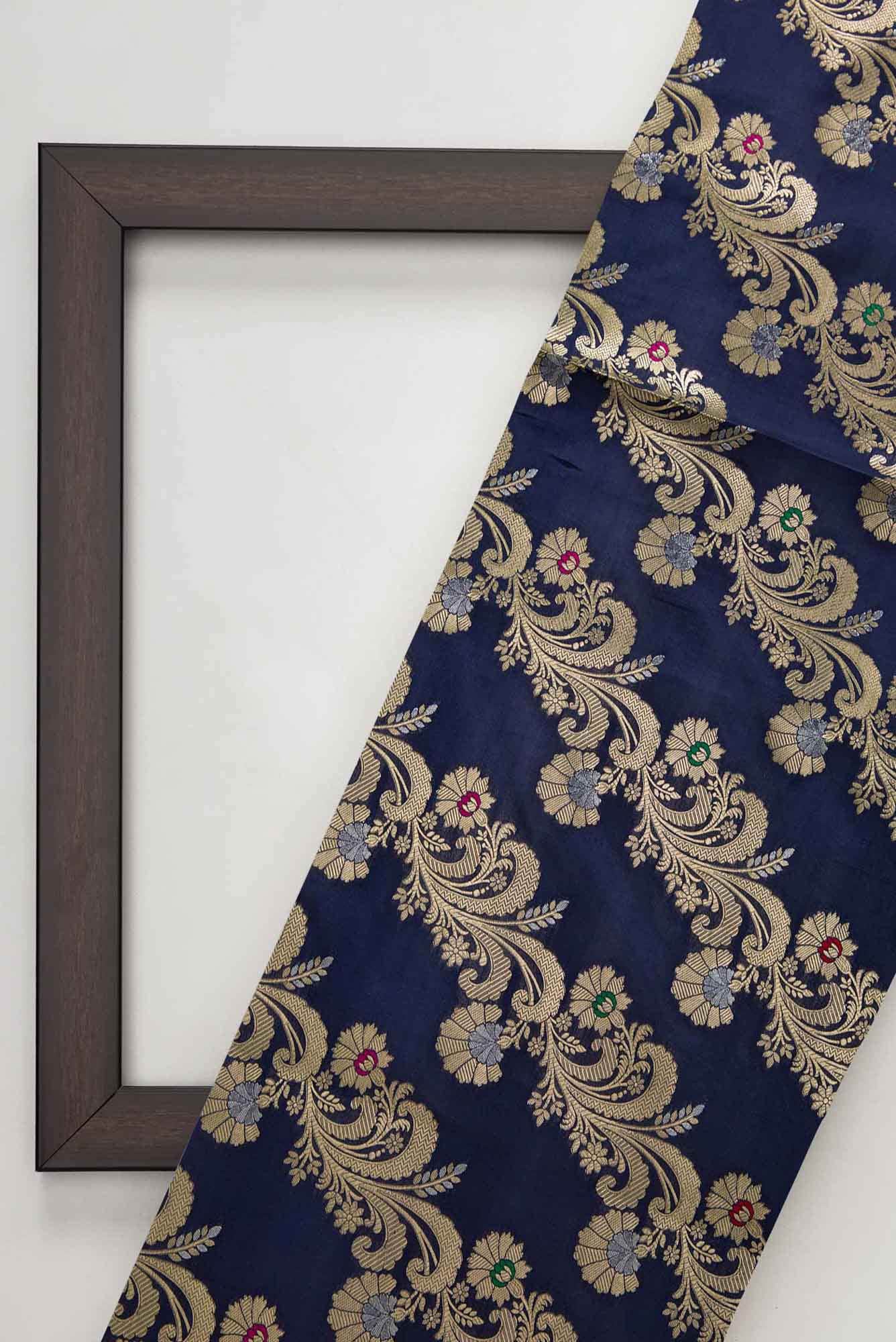 Navy Blue Banarasi Silk Dress Material