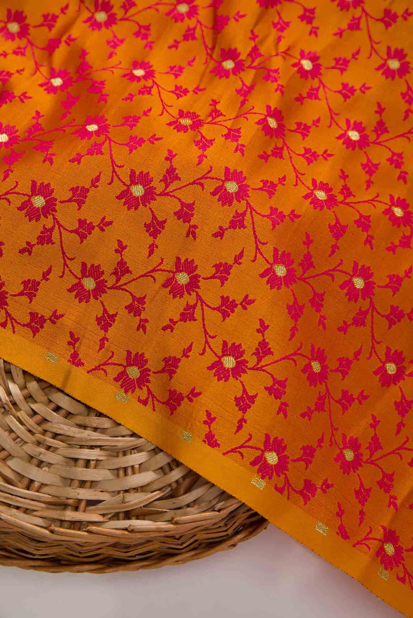 Orange Banarasi Silk Dress Material