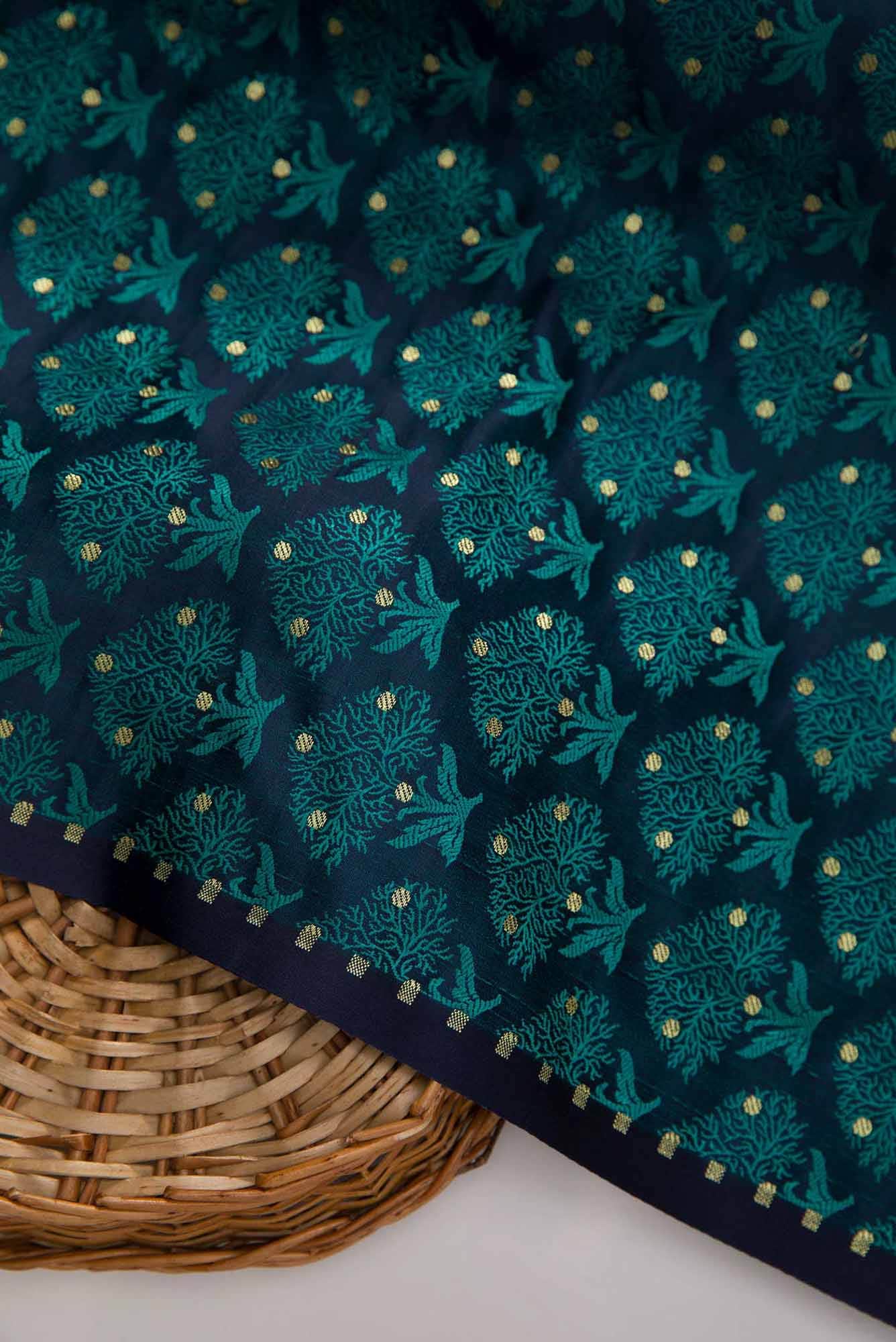 Navy Blue Banarasi Silk Dress Material