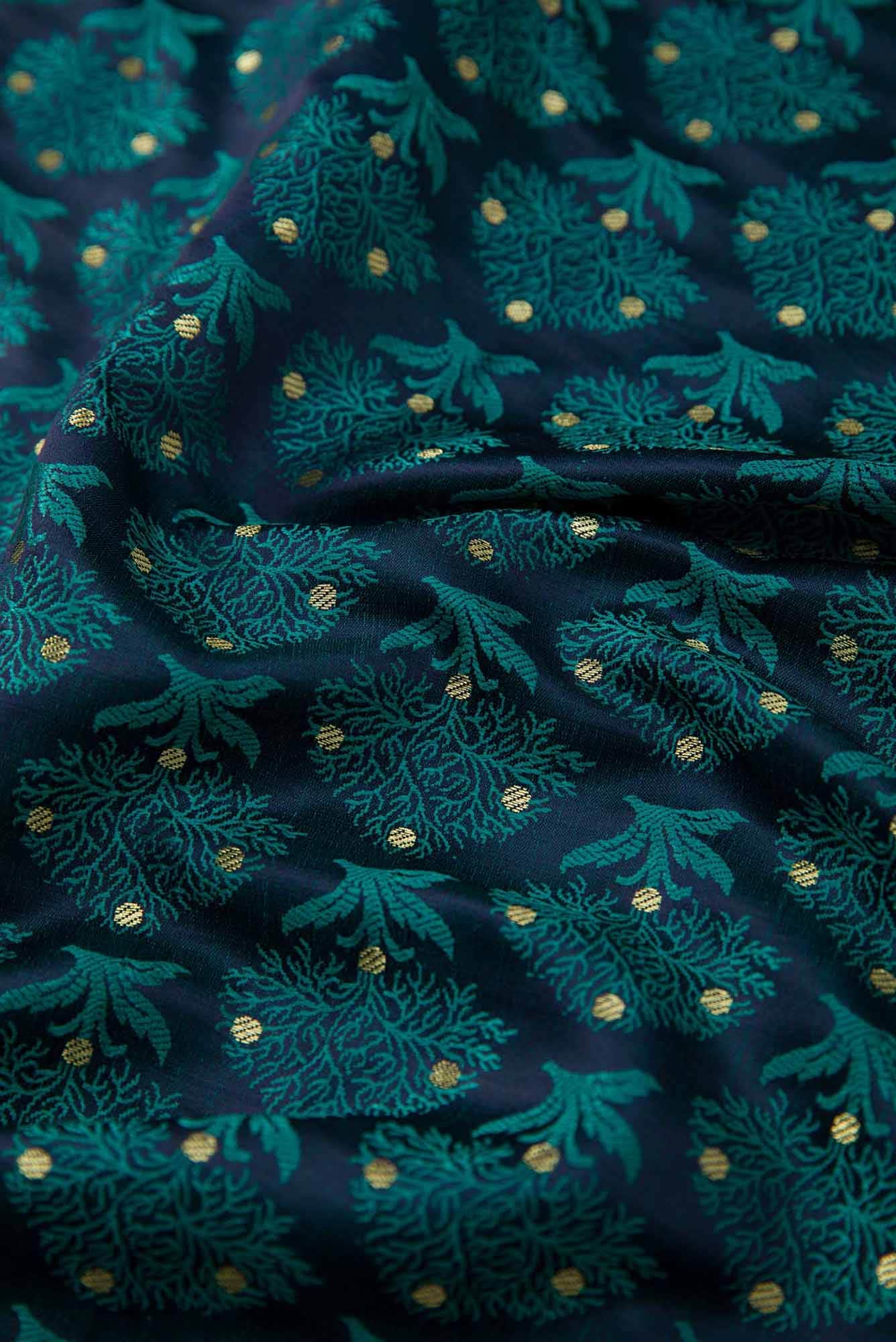 Navy Blue Banarasi Silk Dress Material